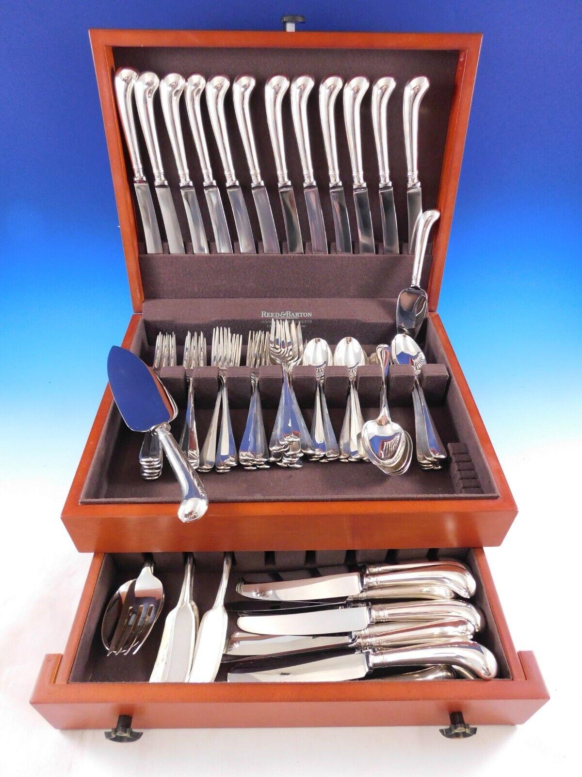 Monumental Dinner & Lunch Size Rat Tail by Tiffany and Co. (made in England) Sterling Silver Flatware set - 100 pieces. This pattern features fabulous pistol grip handles. This set includes:

12 Dinner Knives with smooth pistol grip handle, 9