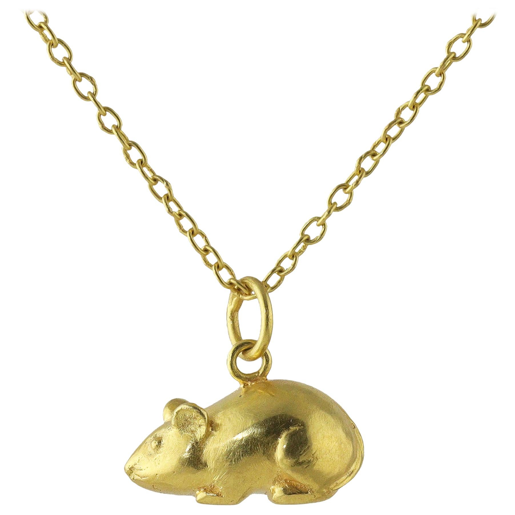 Ico & the Bird & Turquoise Mountain Myanmar Rat Zodiac 18 Karat Gold Pendant