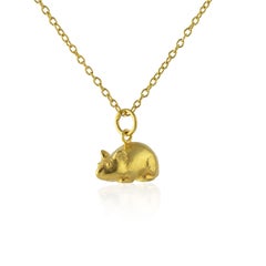 Ico & the Bird & Turquoise Mountain Myanmar Rat Zodiac 18 Karat Gold Pendant