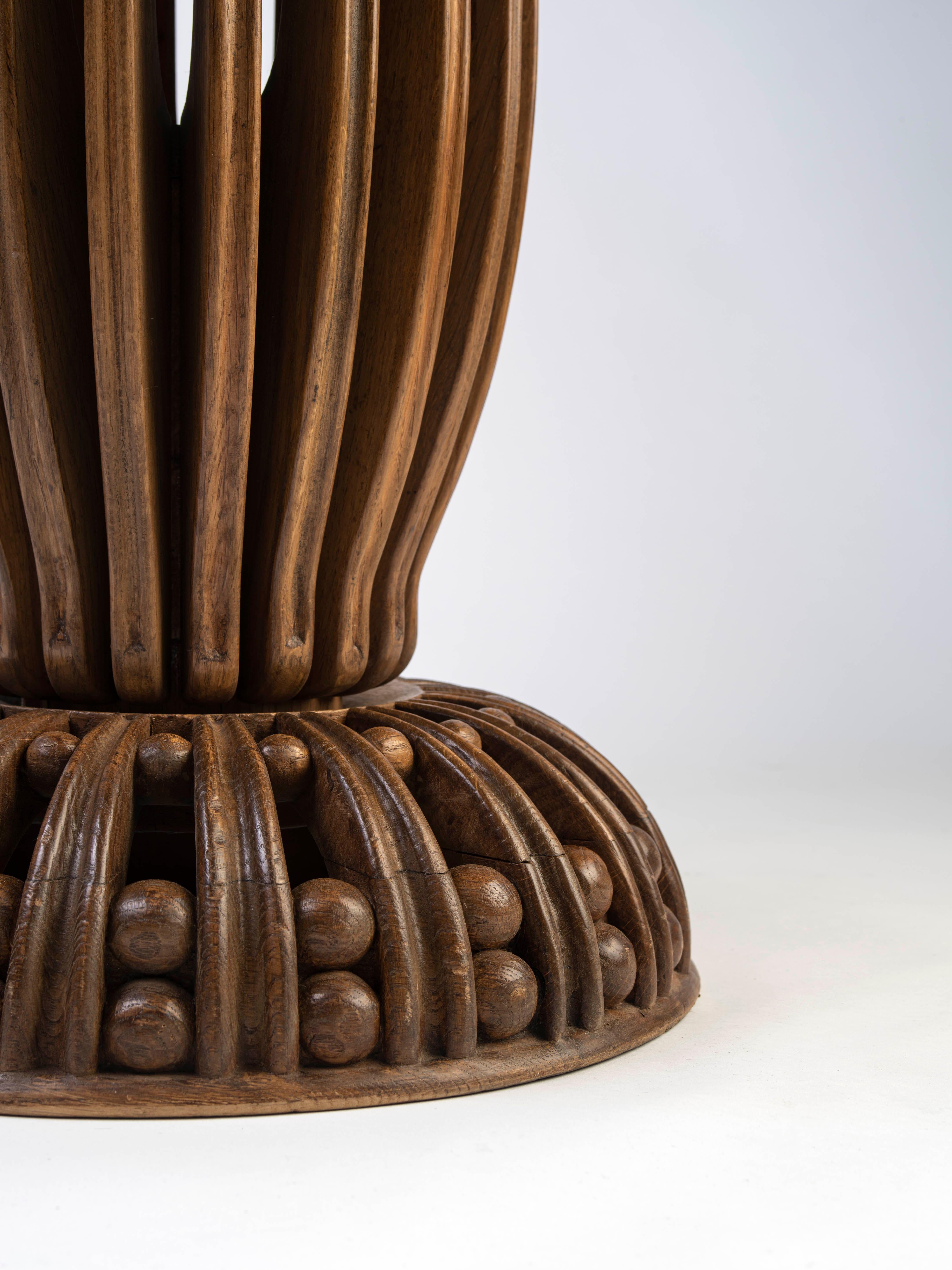 Rateau Oak and Marble Pedestal Table In Good Condition For Sale In Berlin, DE