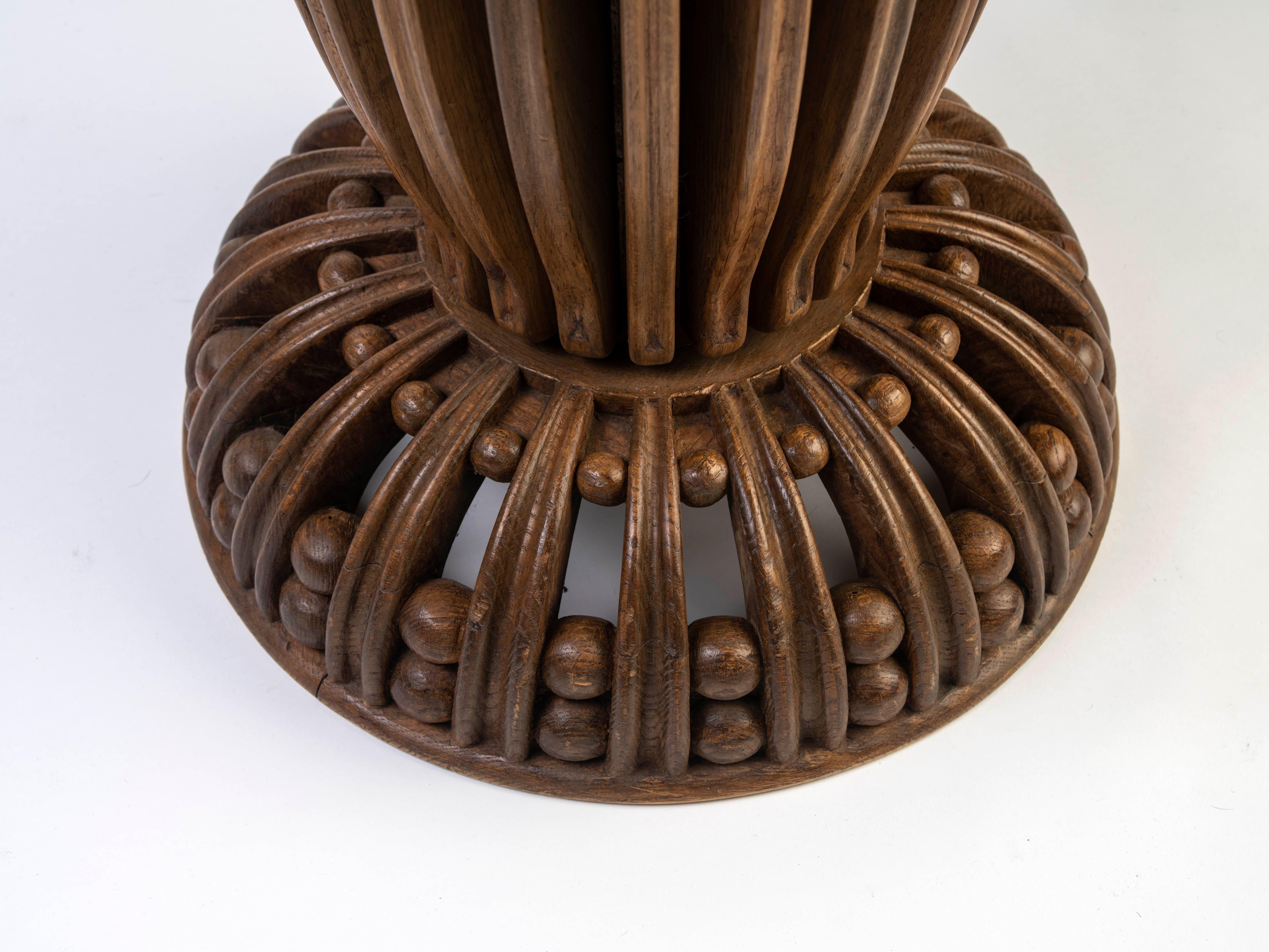 Early 20th Century Rateau Oak and Marble Pedestal Table For Sale