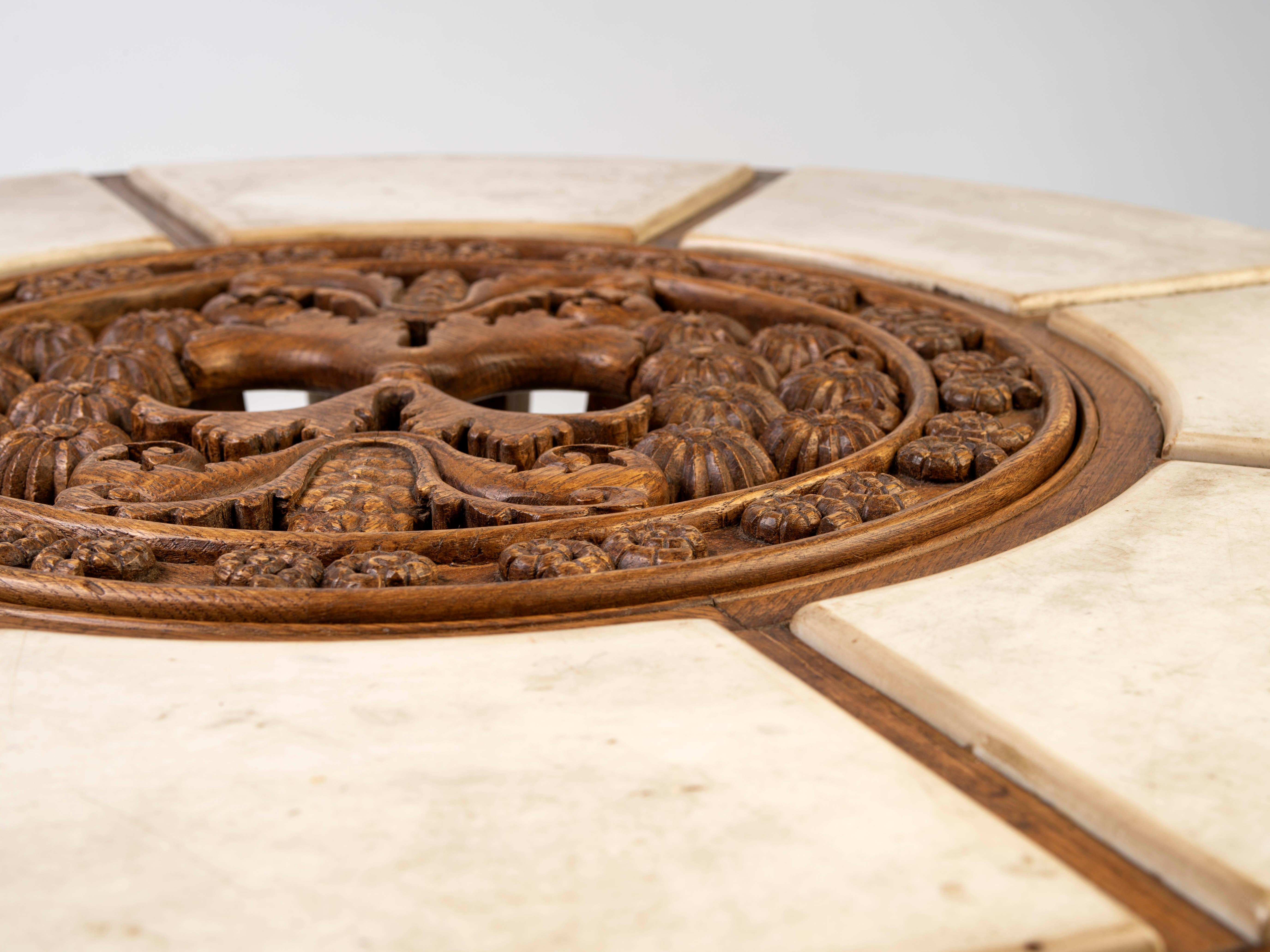 Rateau Oak and Marble Pedestal Table For Sale 2