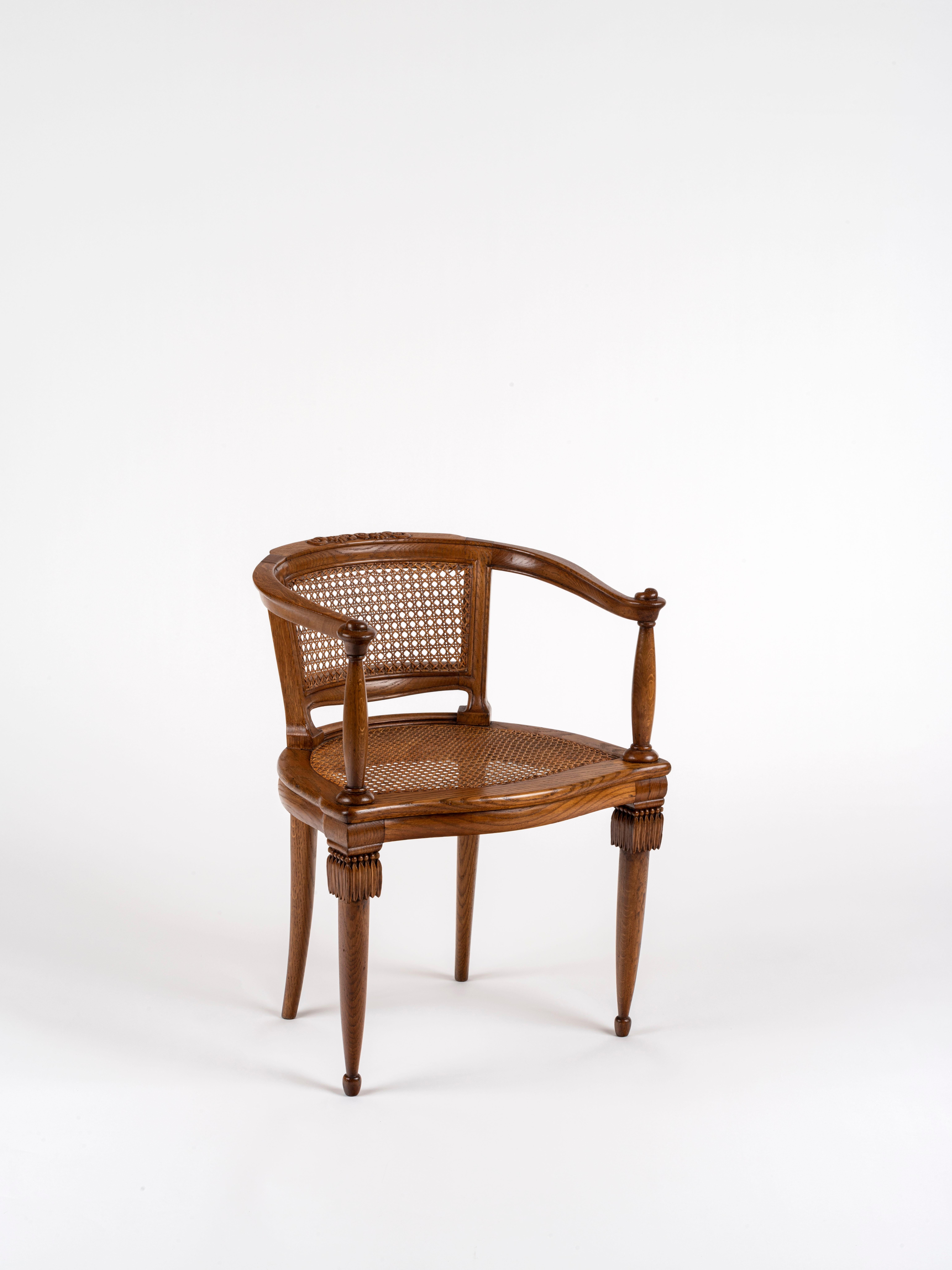 Art Deco Rateau Pair of Oak Armchairs For Sale