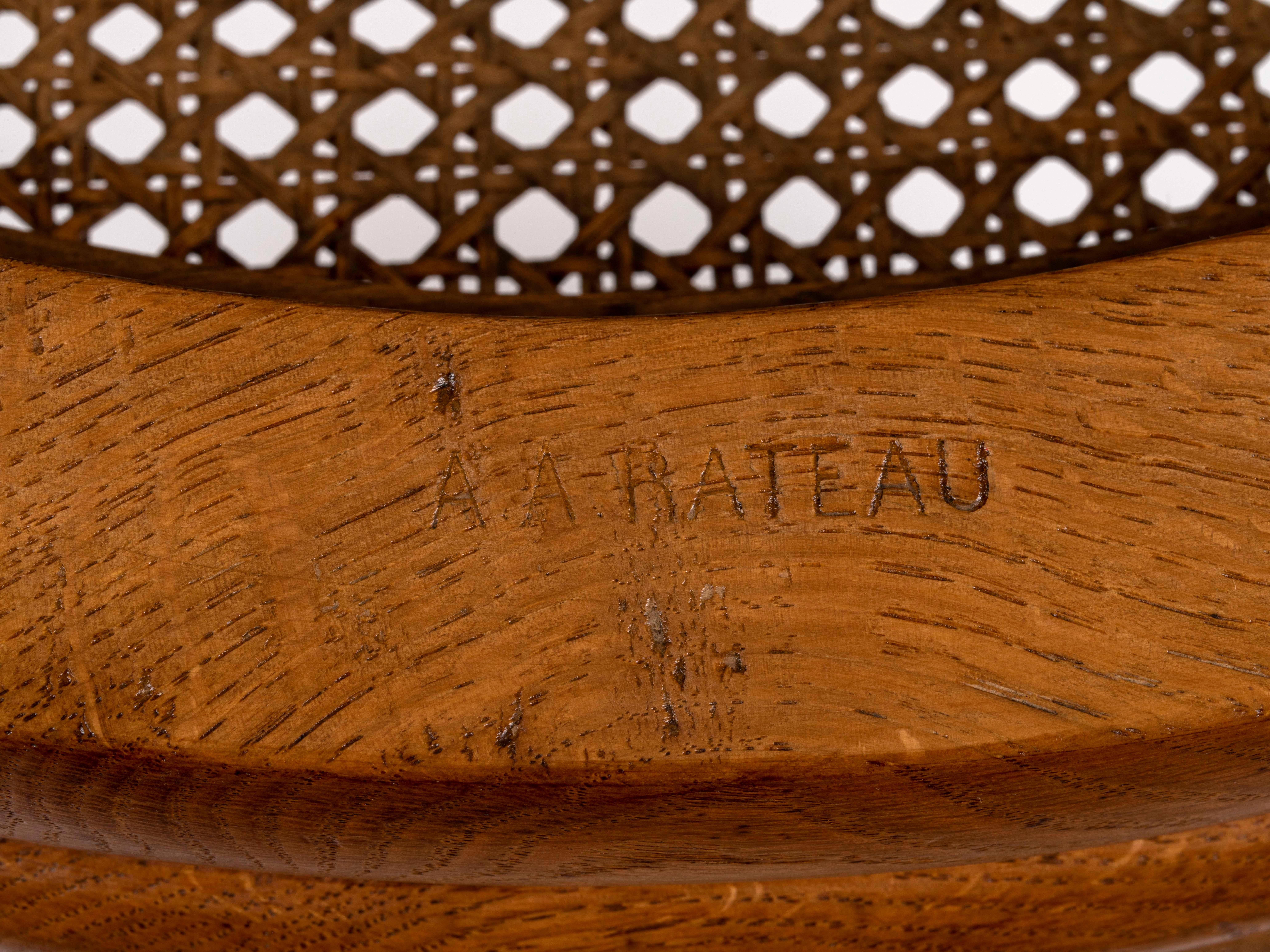 Wicker Rateau Pair of Oak Armchairs For Sale