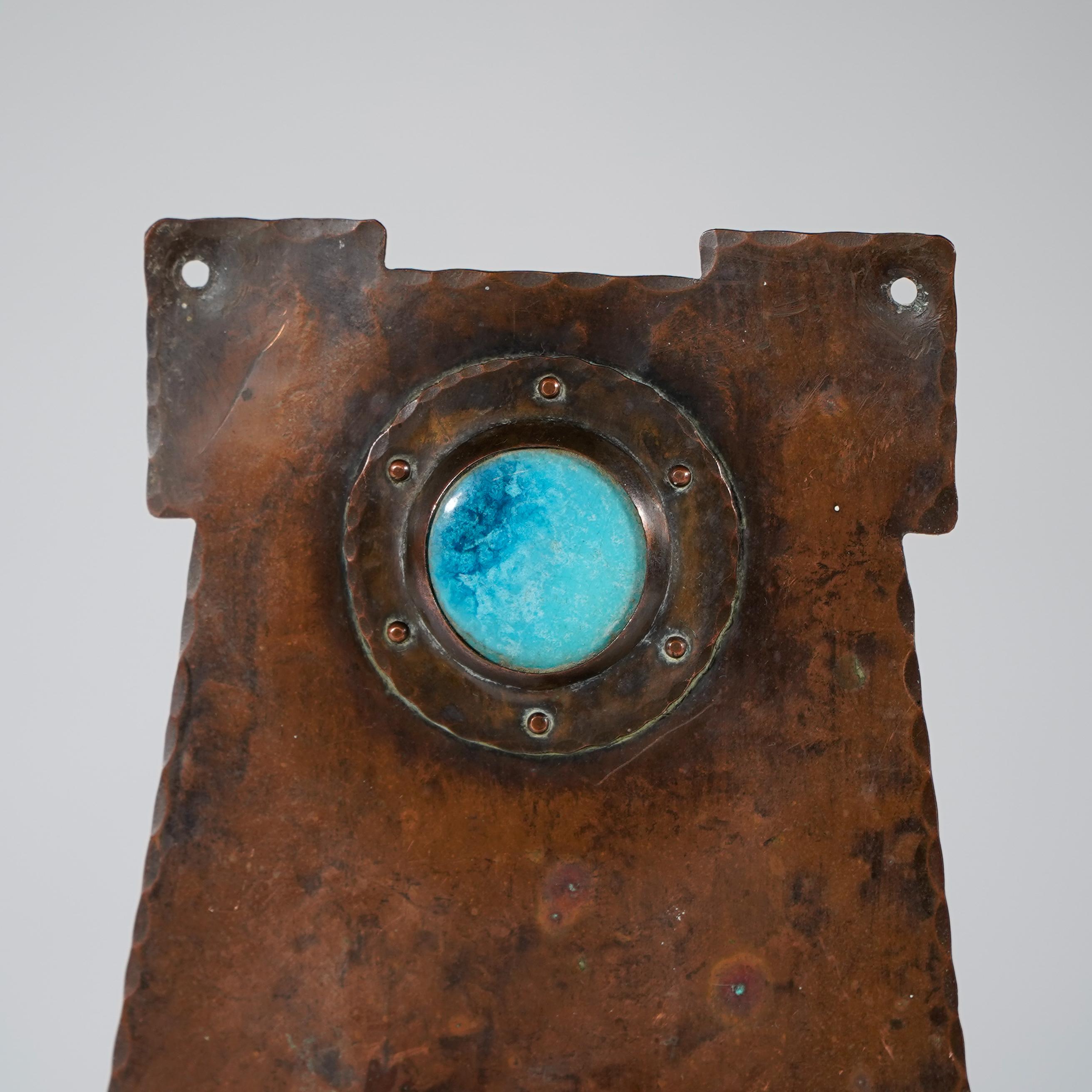 Rathbone attri. An Arts & Crafts 'A frame' copper wall sconce with ruskin jewel In Good Condition For Sale In London, GB