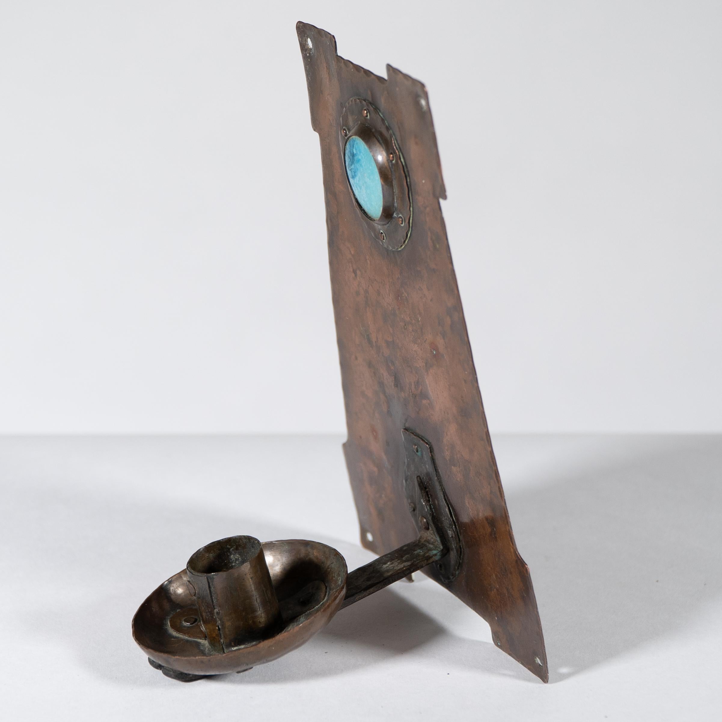 Early 20th Century Rathbone attri. An Arts & Crafts 'A frame' copper wall sconce with ruskin jewel For Sale
