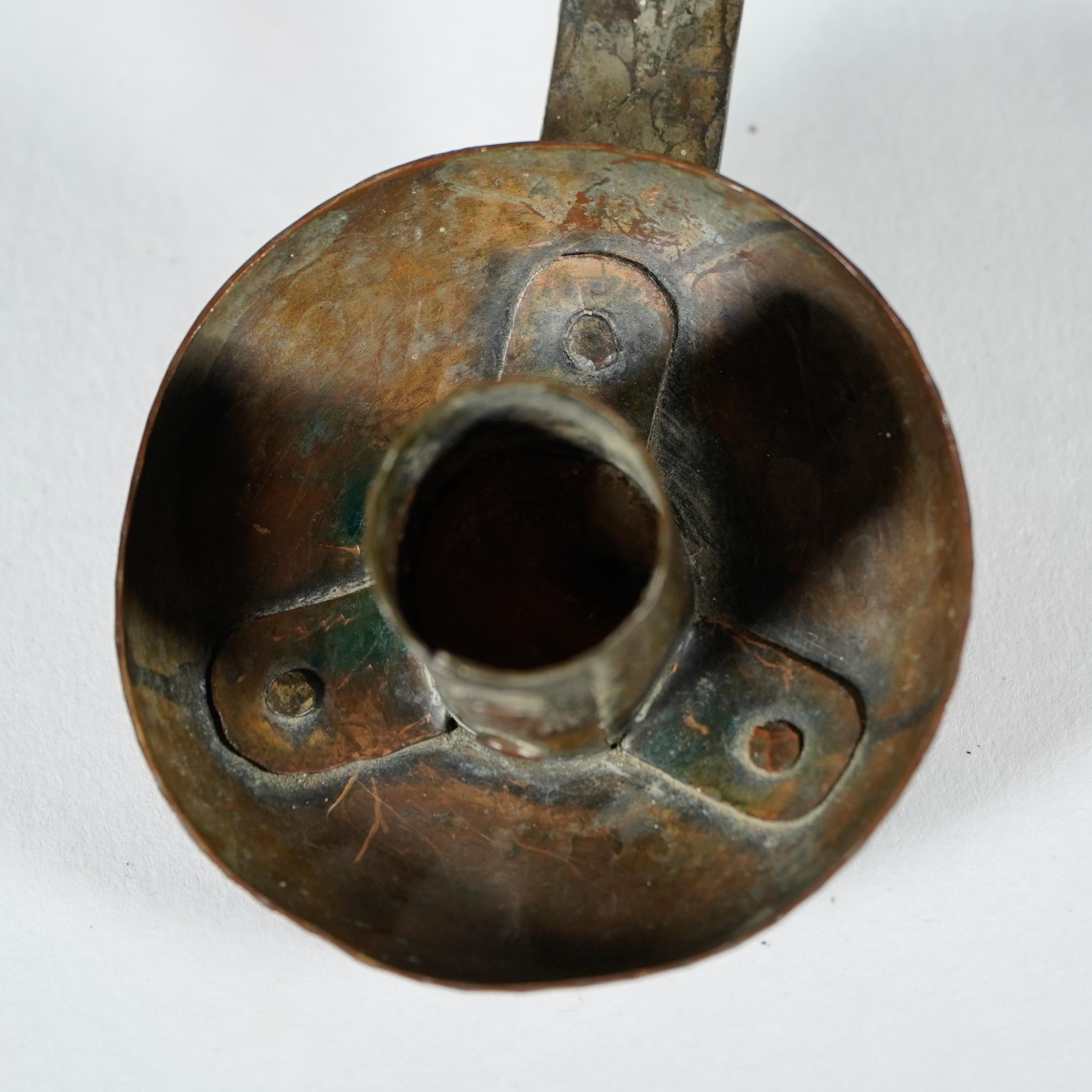 Rathbone attri. An Arts & Crafts 'A frame' copper wall sconce with ruskin jewel For Sale 1