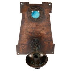 Antique Rathbone attri. An Arts & Crafts 'A frame' copper wall sconce with ruskin jewel