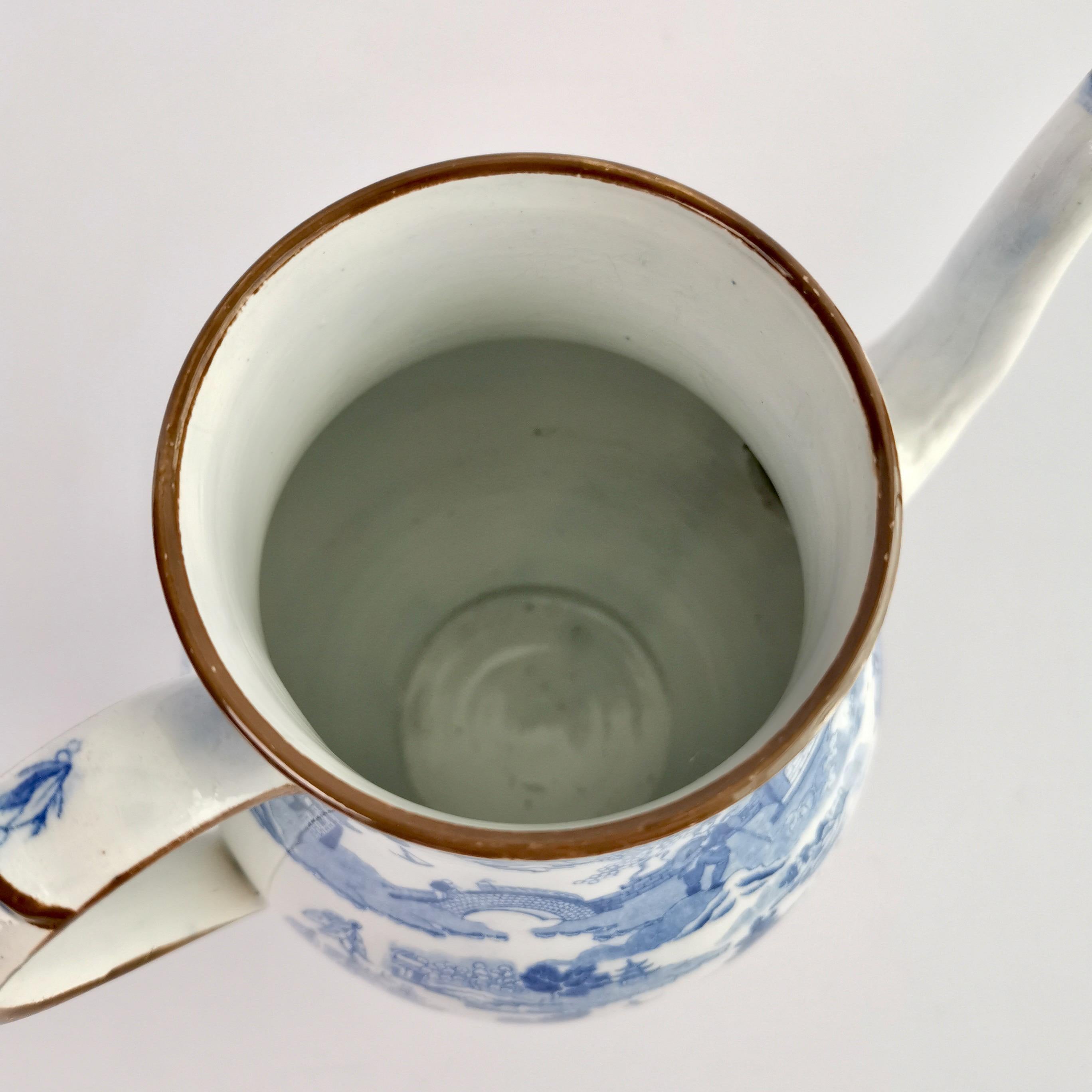 Rathbone Pearlware Coffee Pot, Pagoda Pattern Blue and White, ca 1815 3