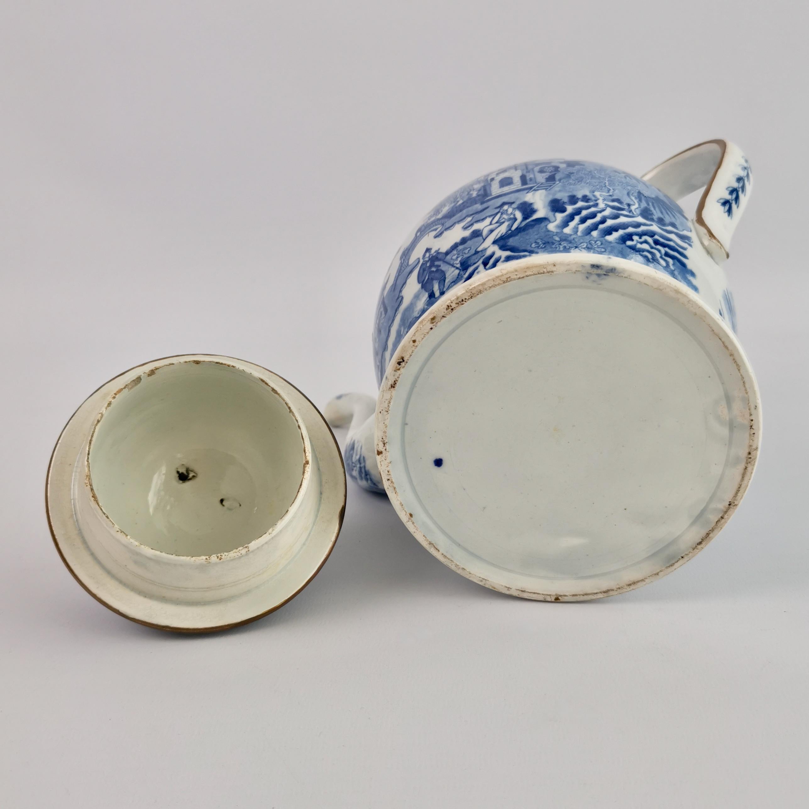 Rathbone Pearlware Coffee Pot, Pagoda Pattern Blue and White, ca 1815 6