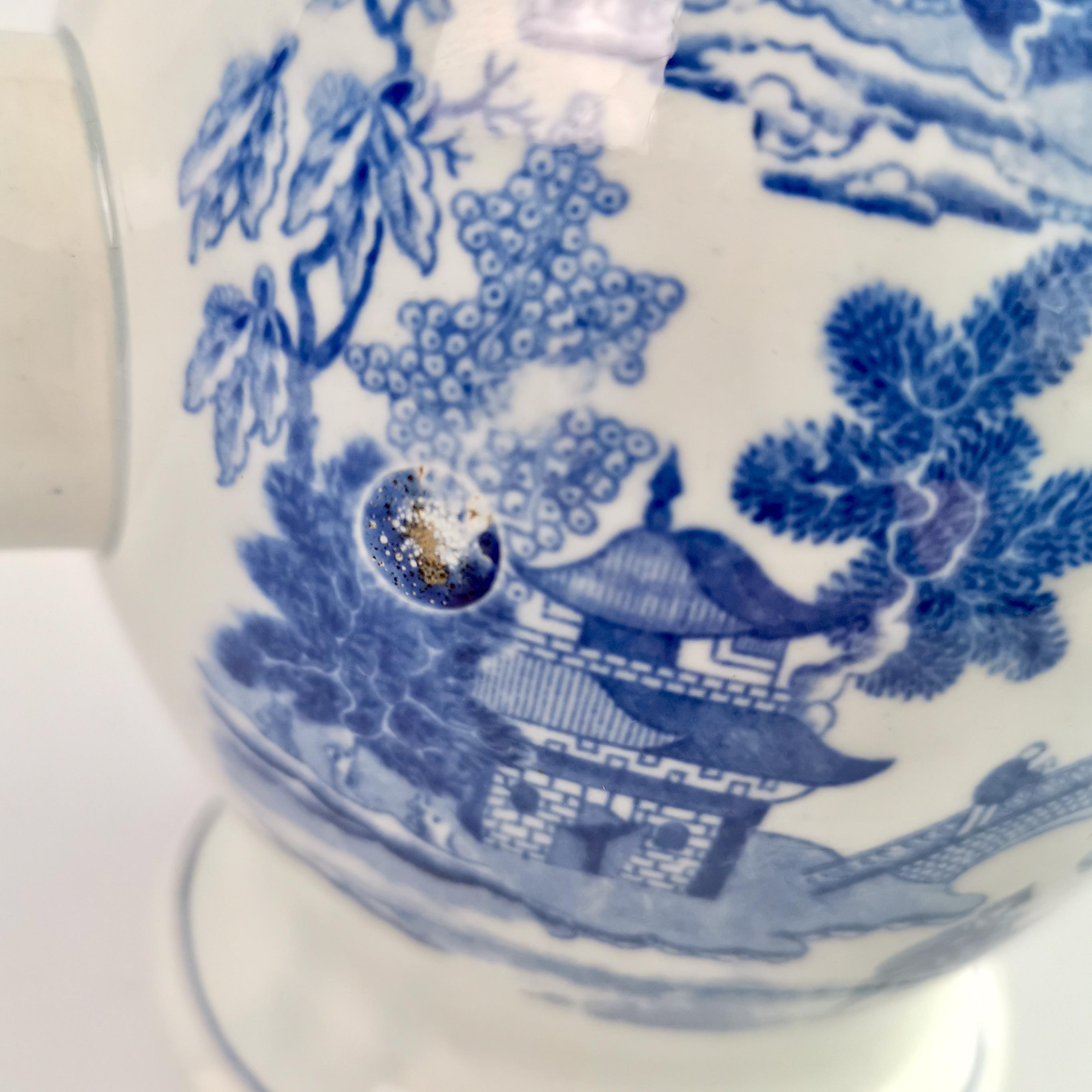 Rathbone Pearlware Coffee Pot, Pagoda Pattern Blue and White, ca 1815 9