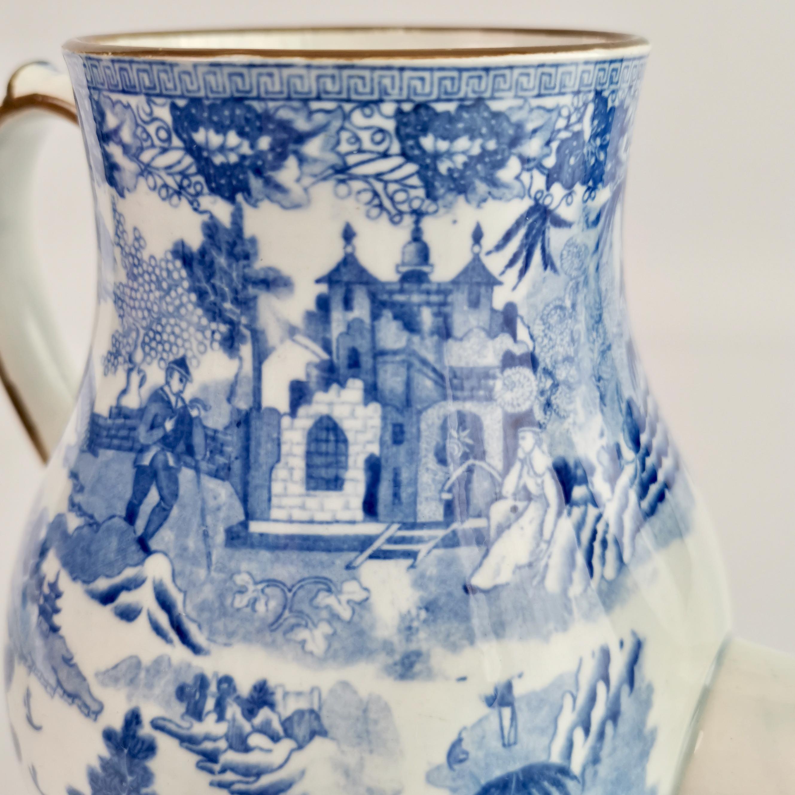 Porcelain Rathbone Pearlware Coffee Pot, Pagoda Pattern Blue and White, ca 1815