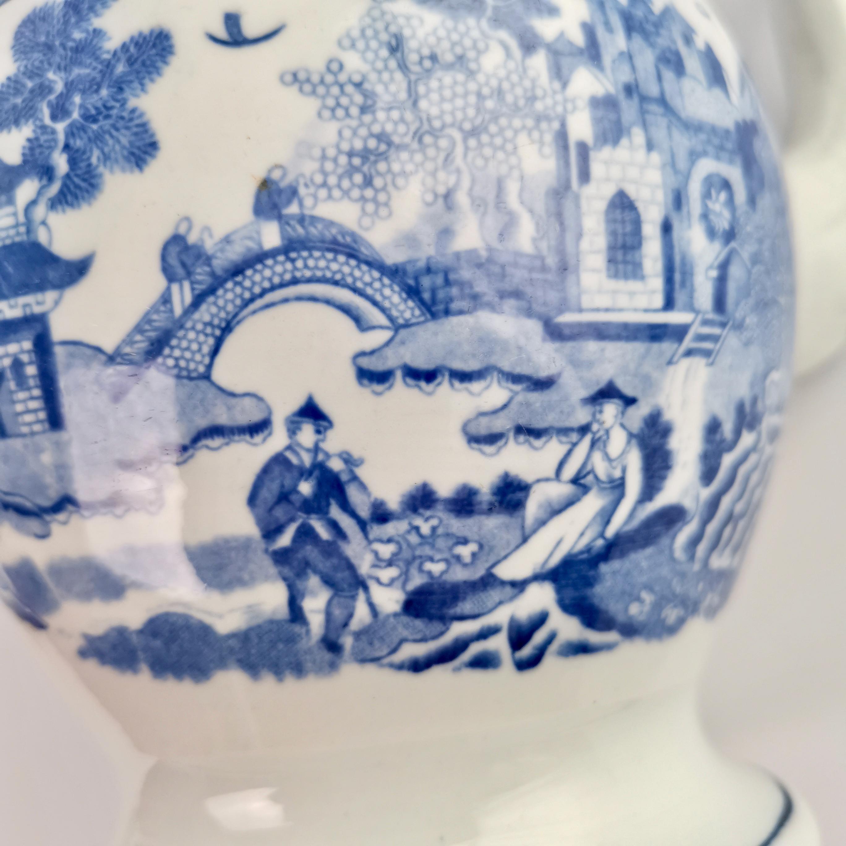 Rathbone Pearlware Coffee Pot, Pagoda Pattern Blue and White, ca 1815 1