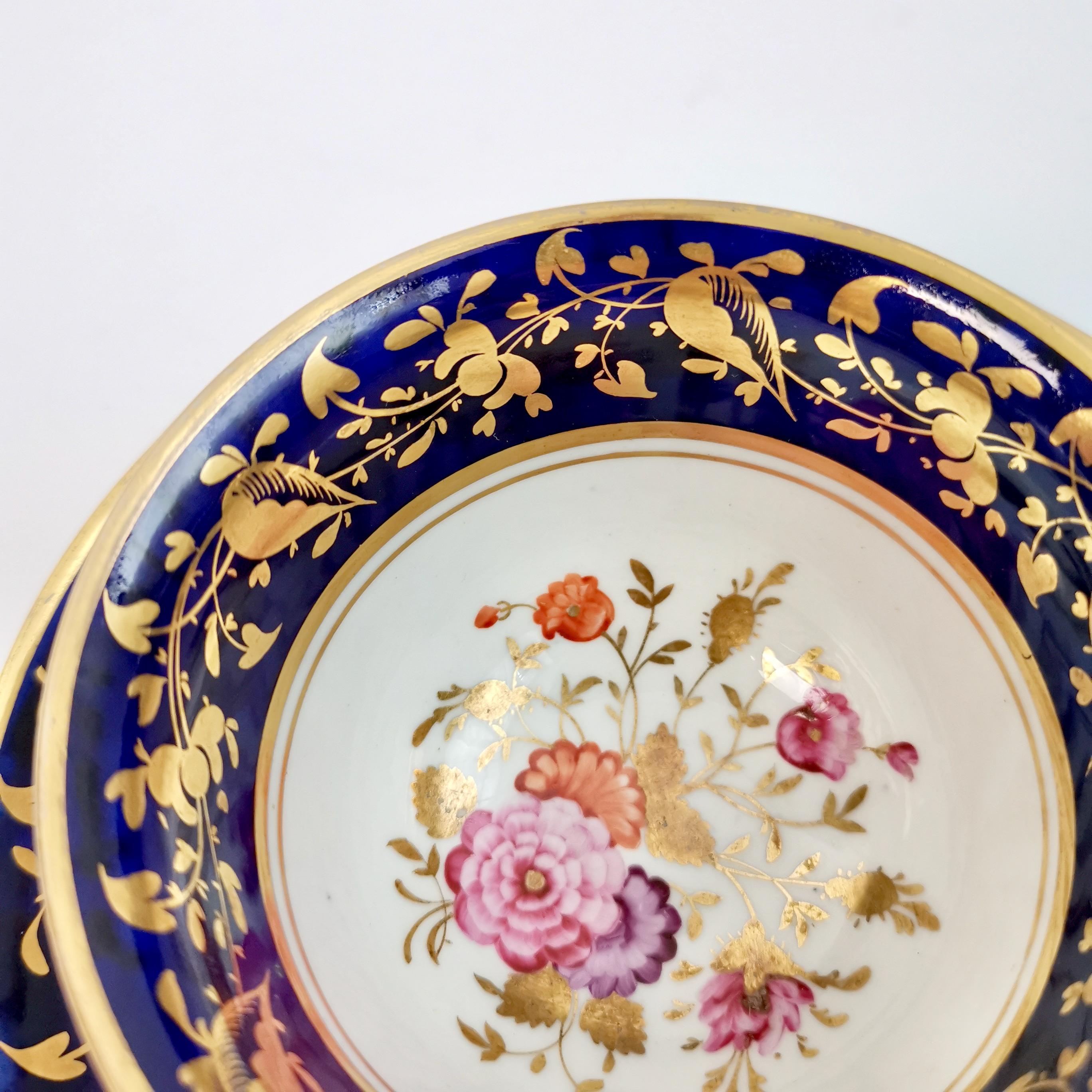 Rathbone Porcelain Teacup, Cobalt Blue, Gilt and Flowers, Regency ca 1815 4