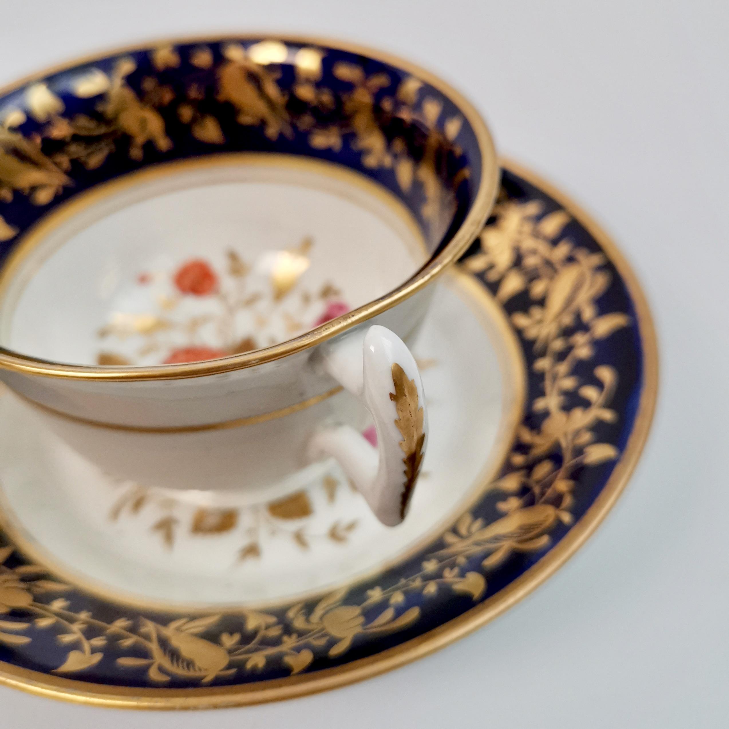Rathbone Porcelain Teacup, Cobalt Blue, Gilt and Flowers, Regency ca 1815 5
