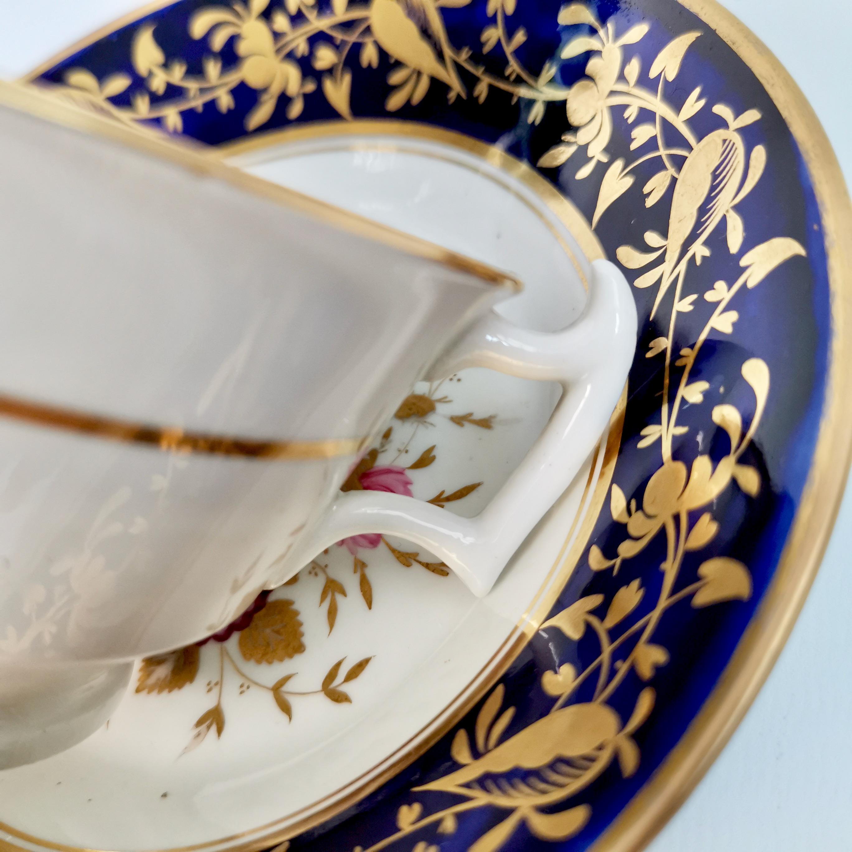 Rathbone Porcelain Teacup, Cobalt Blue, Gilt and Flowers, Regency ca 1815 6