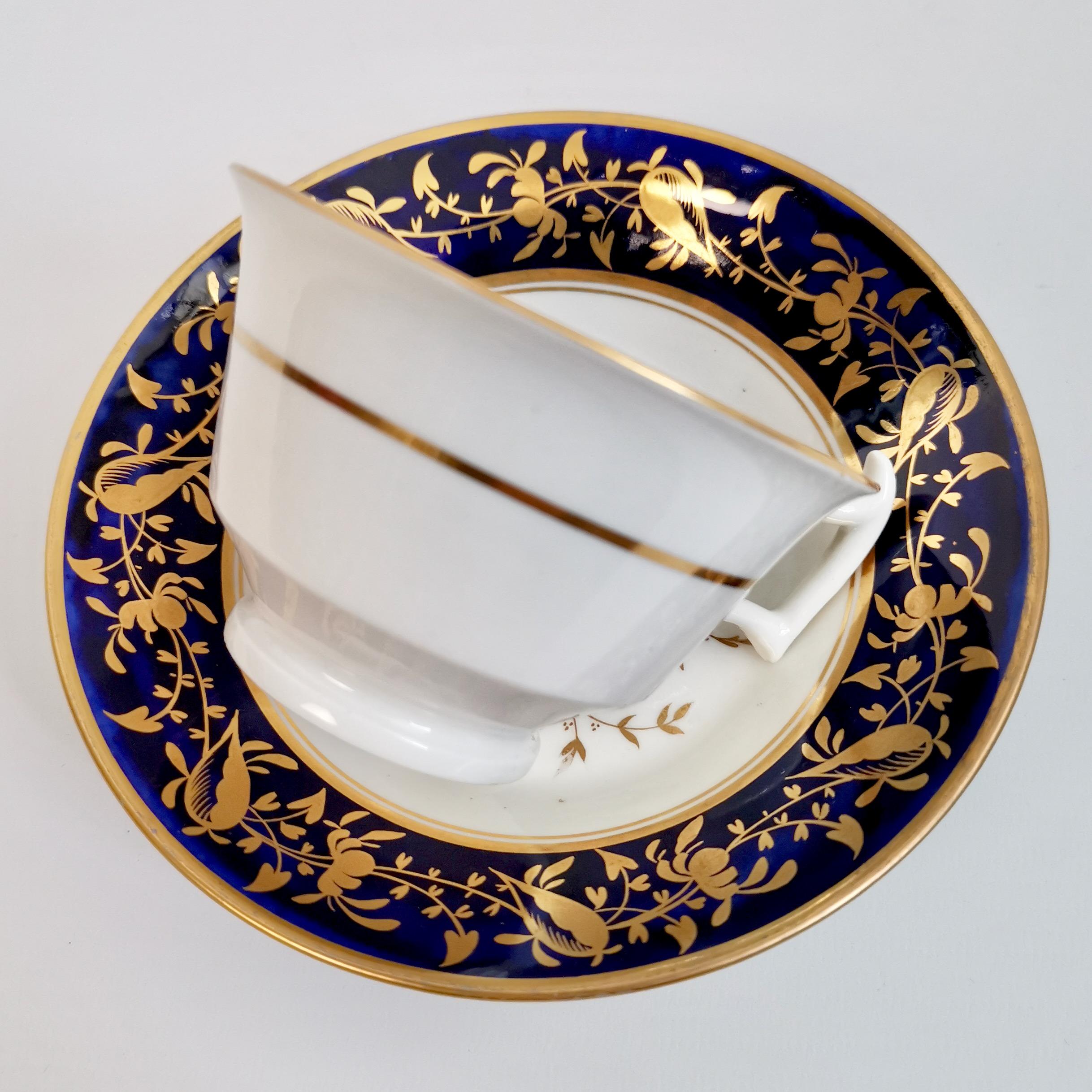 Early 19th Century Rathbone Porcelain Teacup, Cobalt Blue, Gilt and Flowers, Regency ca 1815
