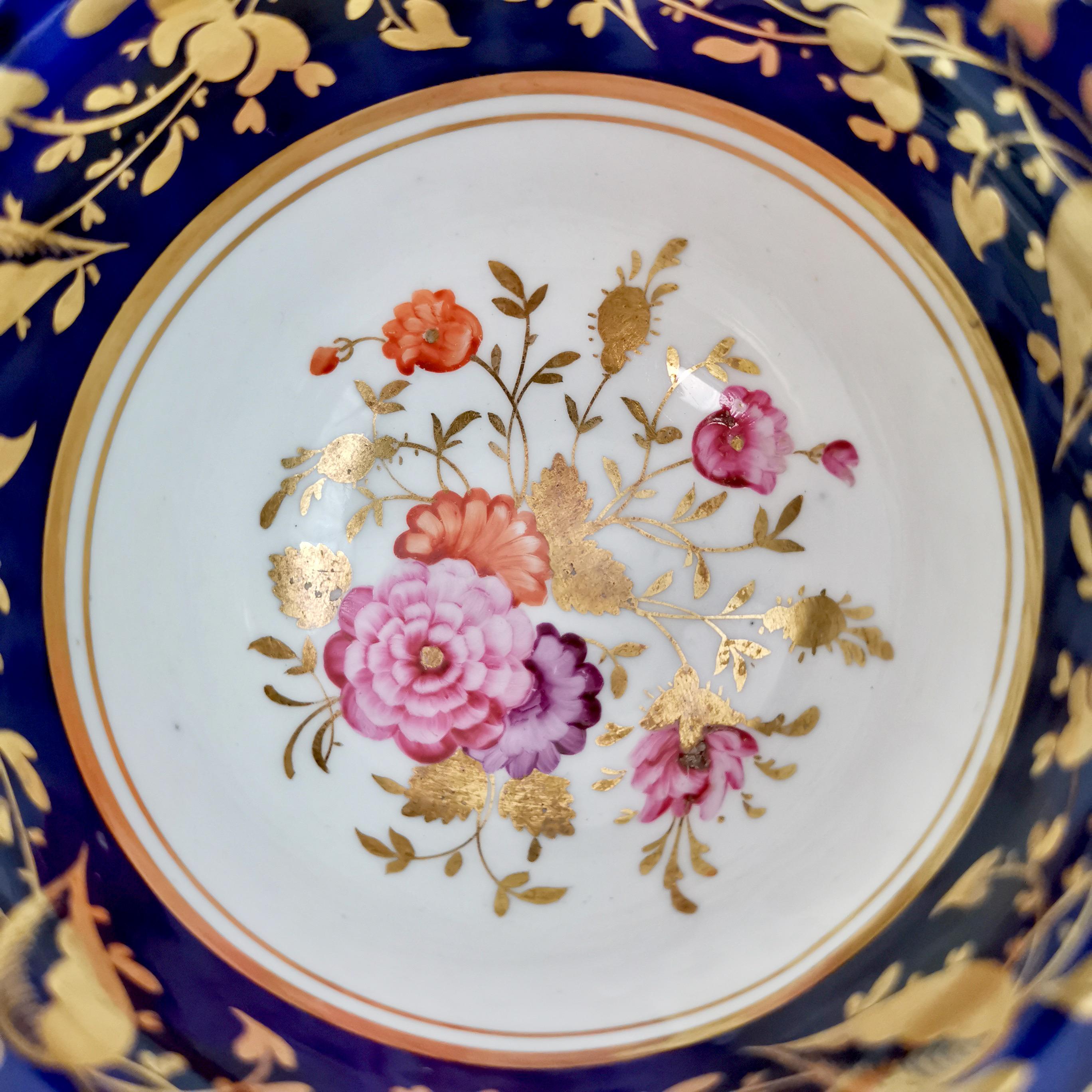 Rathbone Porcelain Teacup, Cobalt Blue, Gilt and Flowers, Regency ca 1815 1