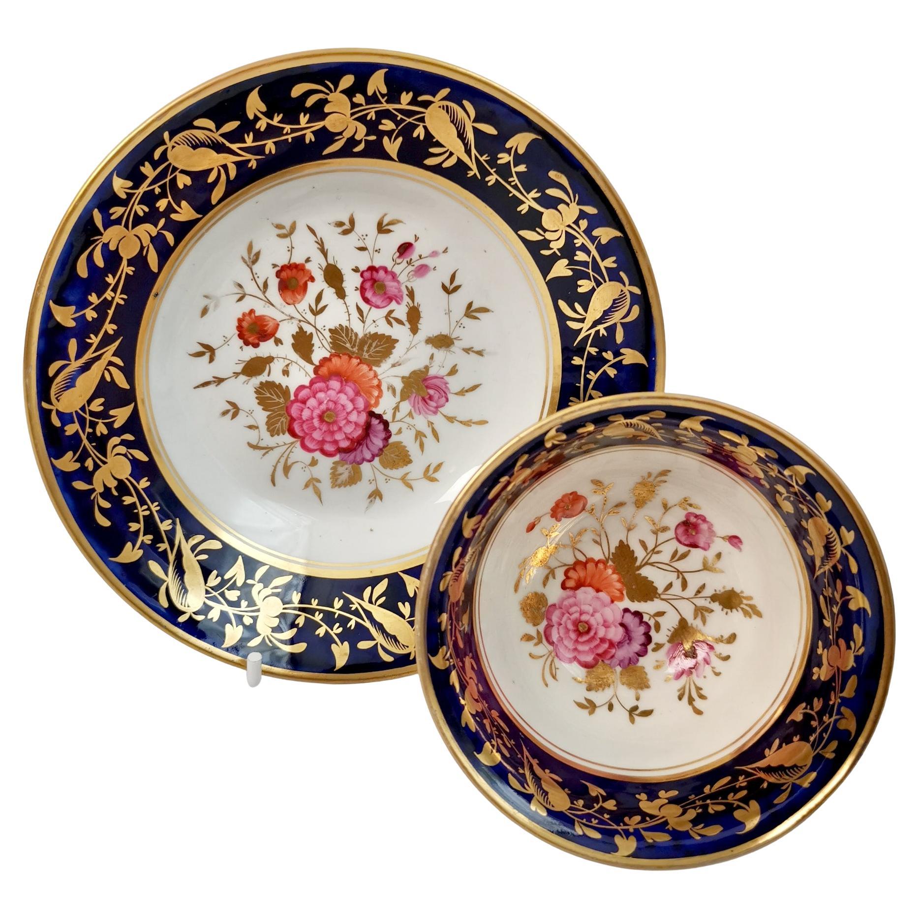 Rathbone Porcelain Teacup, Cobalt Blue, Gilt and Flowers, Regency ca 1815