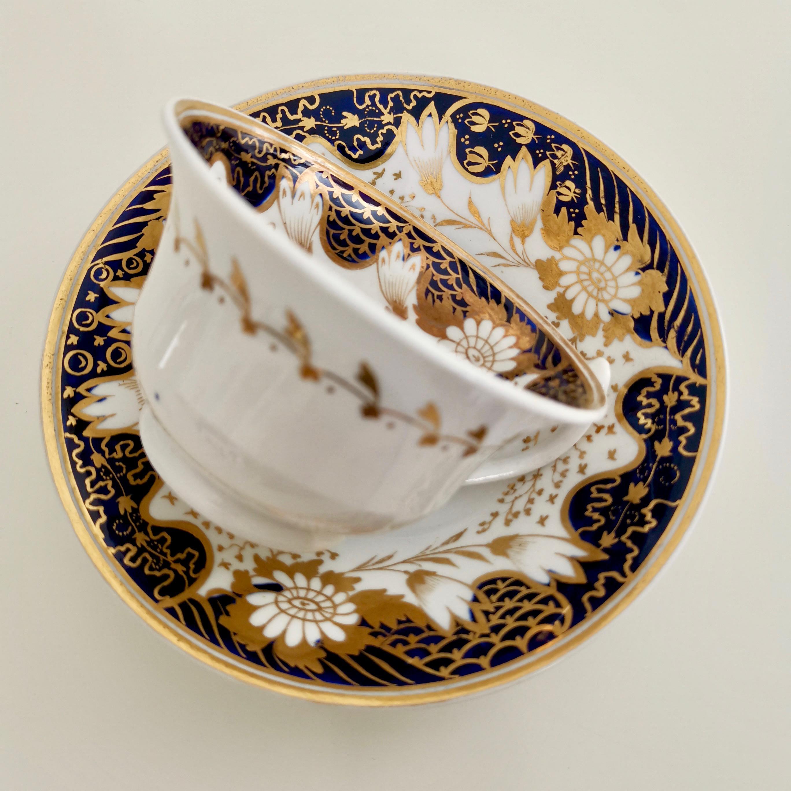 English Rathbone Porcelain Teacup, Cobalt Blue with Flowers, Regency circa 1815