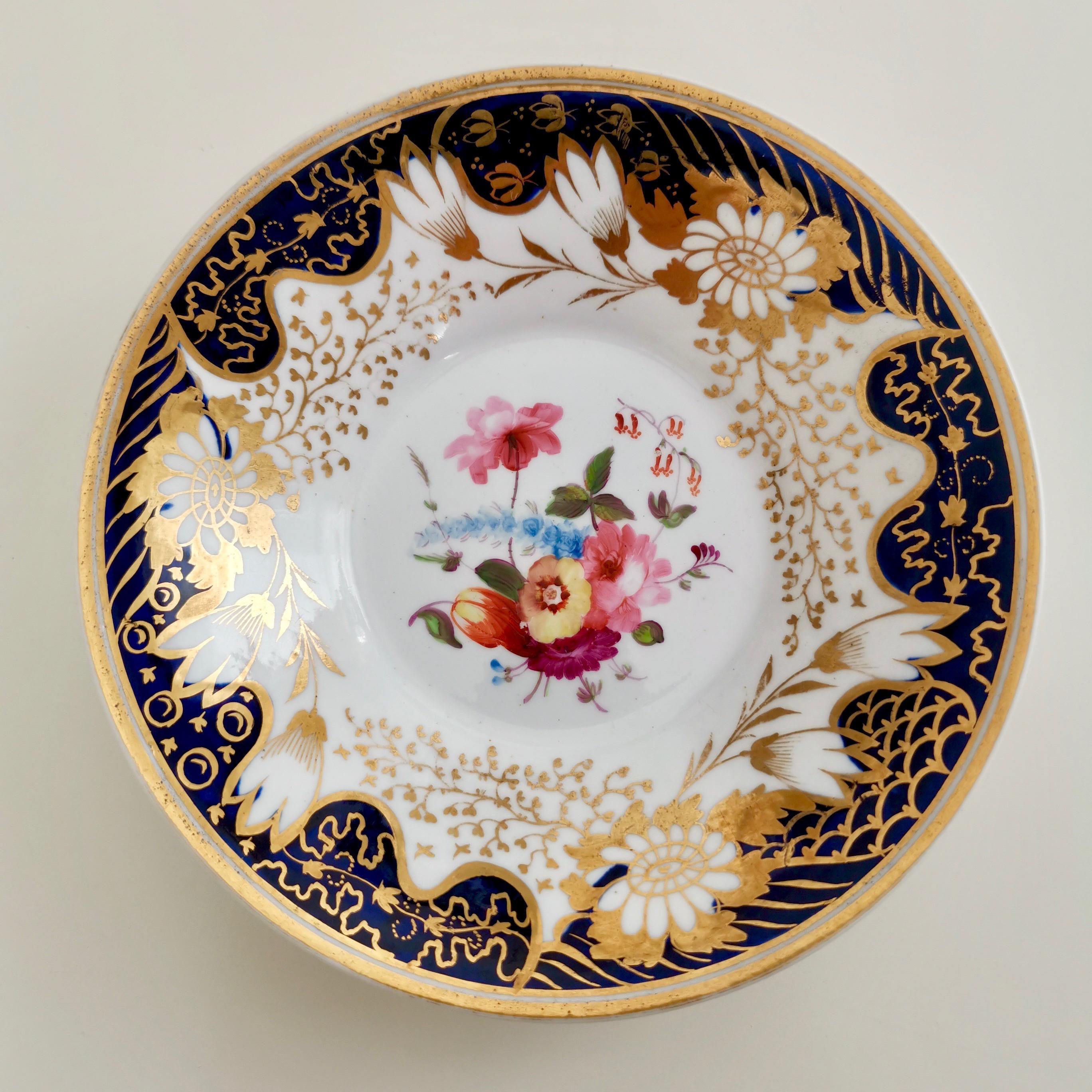 Hand-Painted Rathbone Porcelain Teacup, Cobalt Blue with Flowers, Regency circa 1815