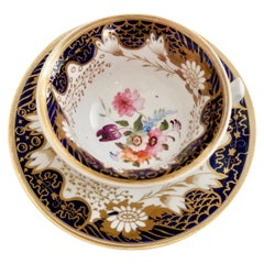 Rathbone Porcelain Teacup, Cobalt Blue with Flowers, Regency circa 1815