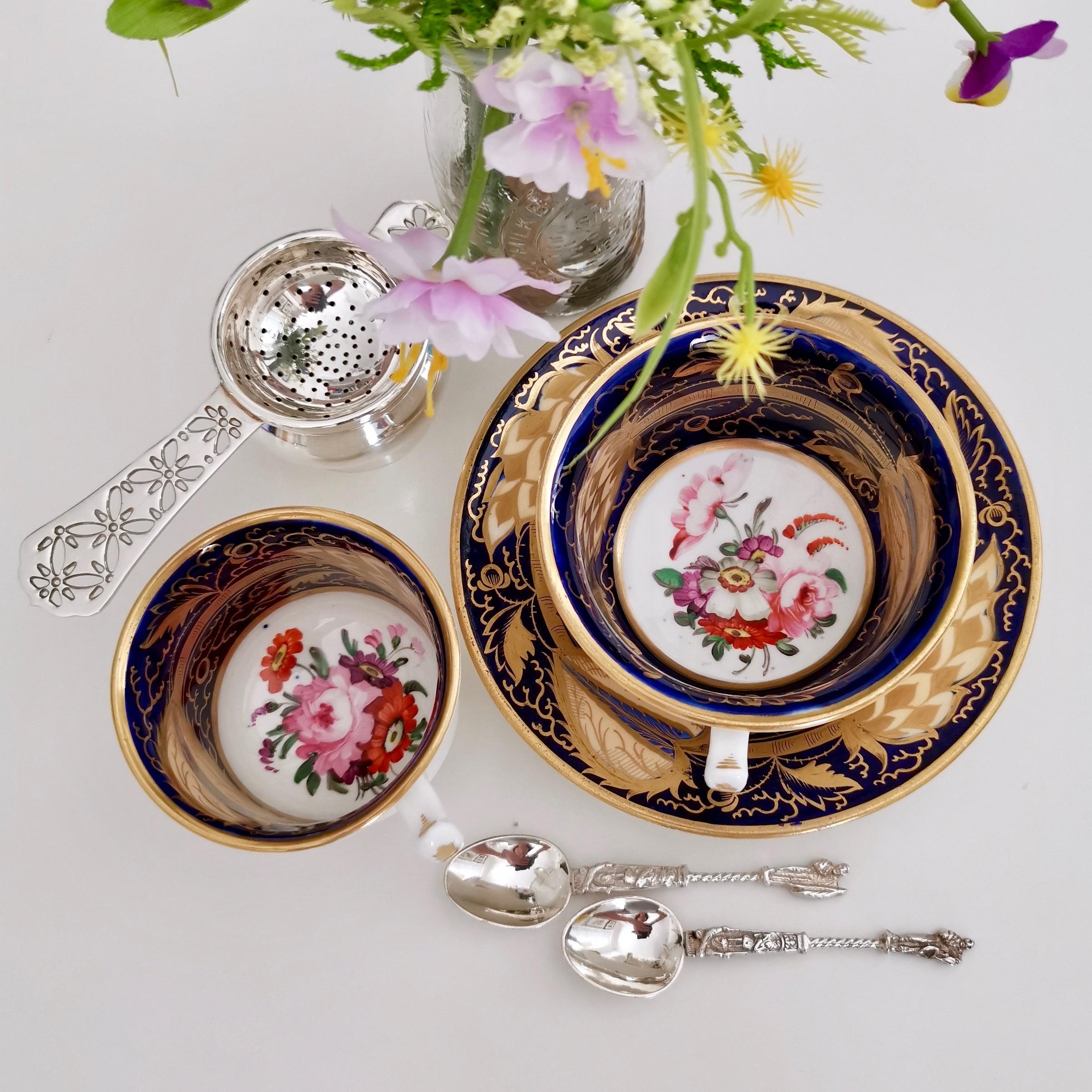 This is a beautiful trio made by an unknown Staffordshire maker around the year 1820. The trio consists of a teacup, coffee cup and saucer. In the early 19th Century teacups and coffee cups were sold sharing the same saucer - you would never drink