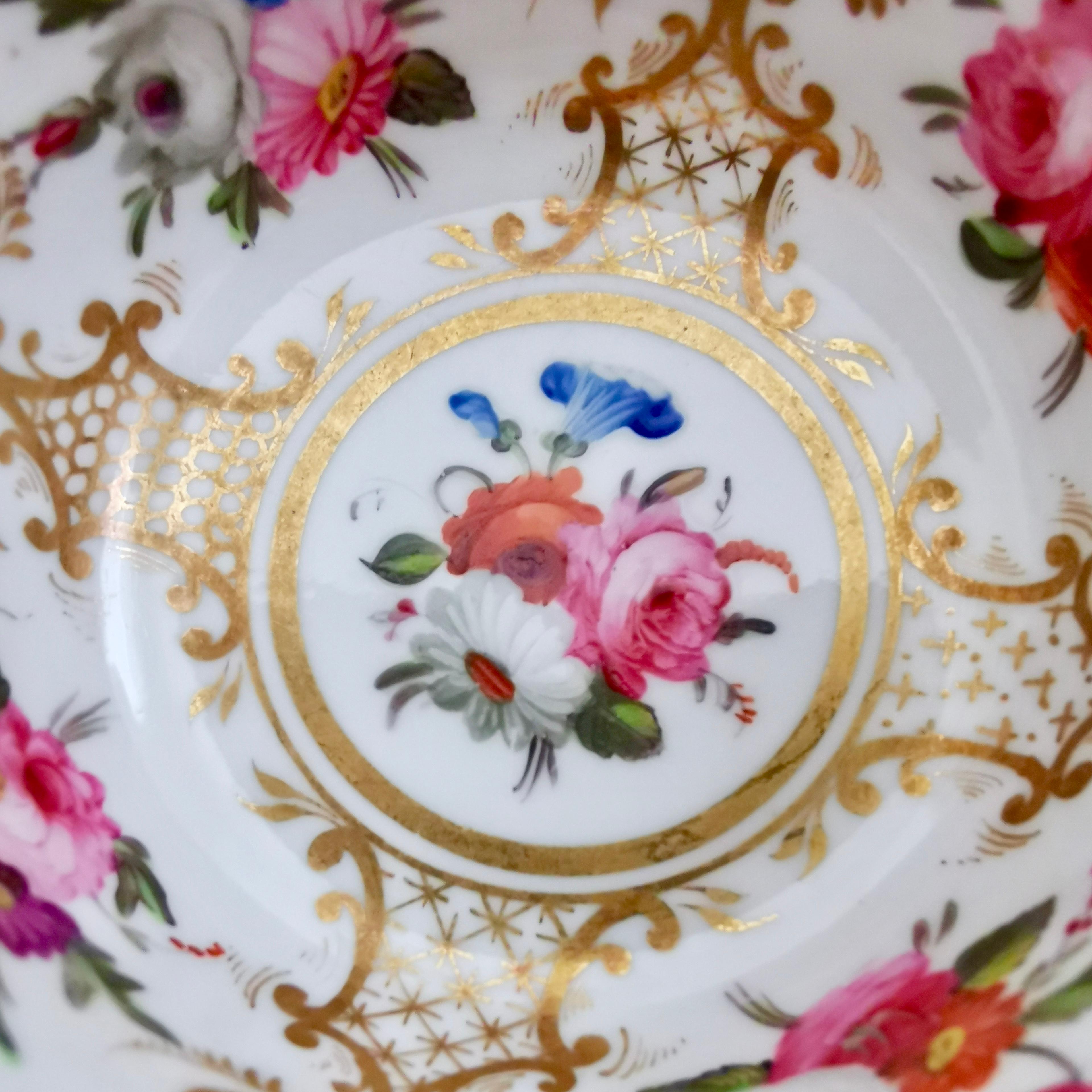 Rathbone Porcelain Teacup Trio, Hand Painted Flowers and Gilt, Regency ca 1820 3
