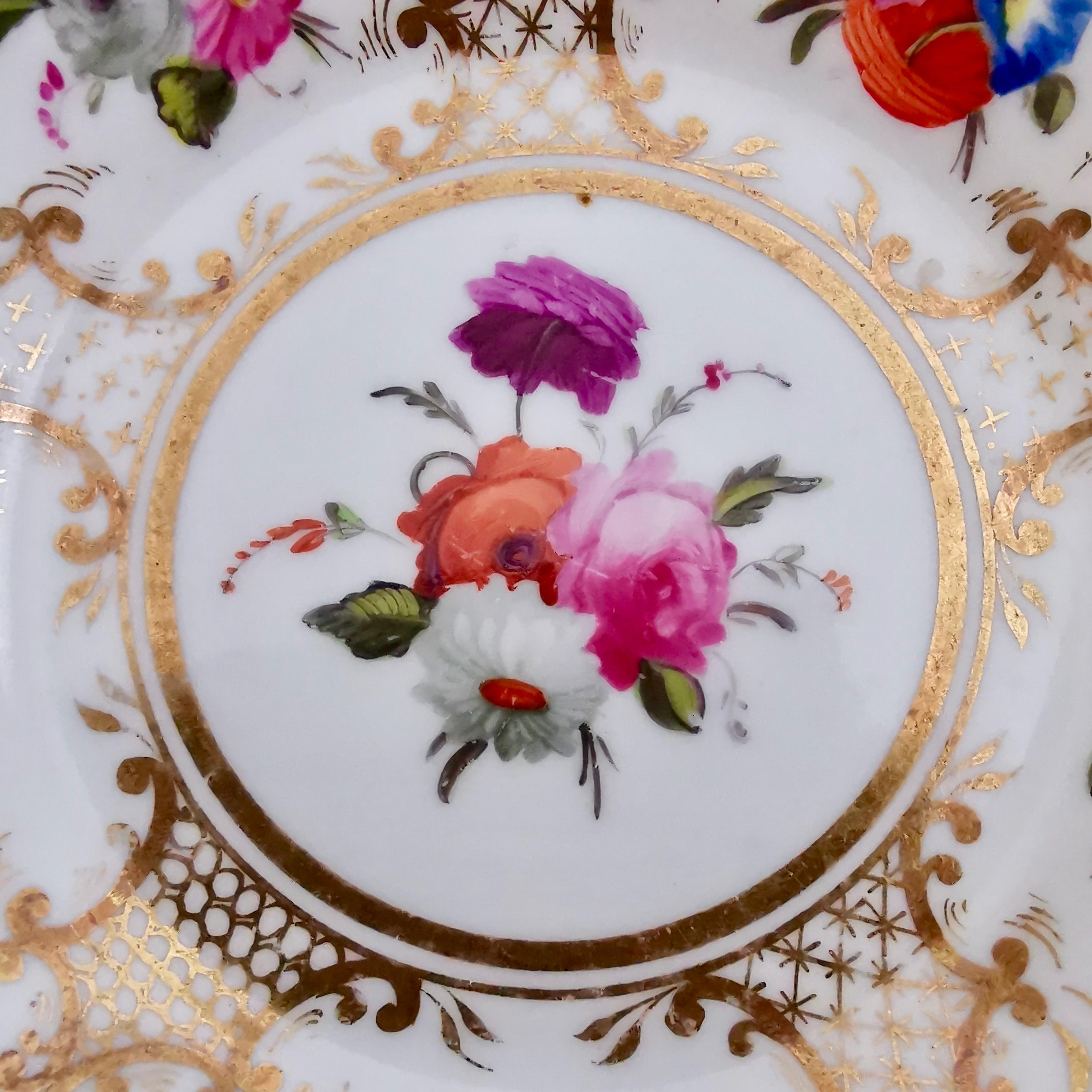 Rathbone Porcelain Teacup Trio, Hand Painted Flowers and Gilt, Regency ca 1820 5