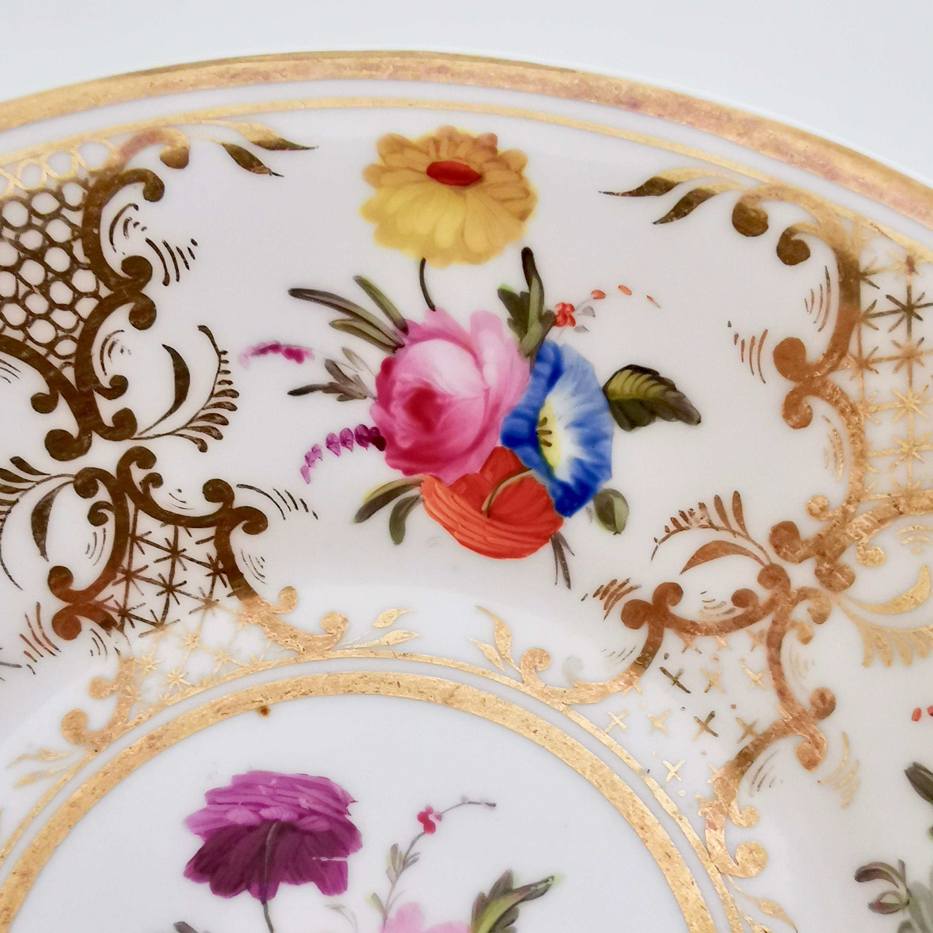 Rathbone Porcelain Teacup Trio, Hand Painted Flowers and Gilt, Regency ca 1820 6