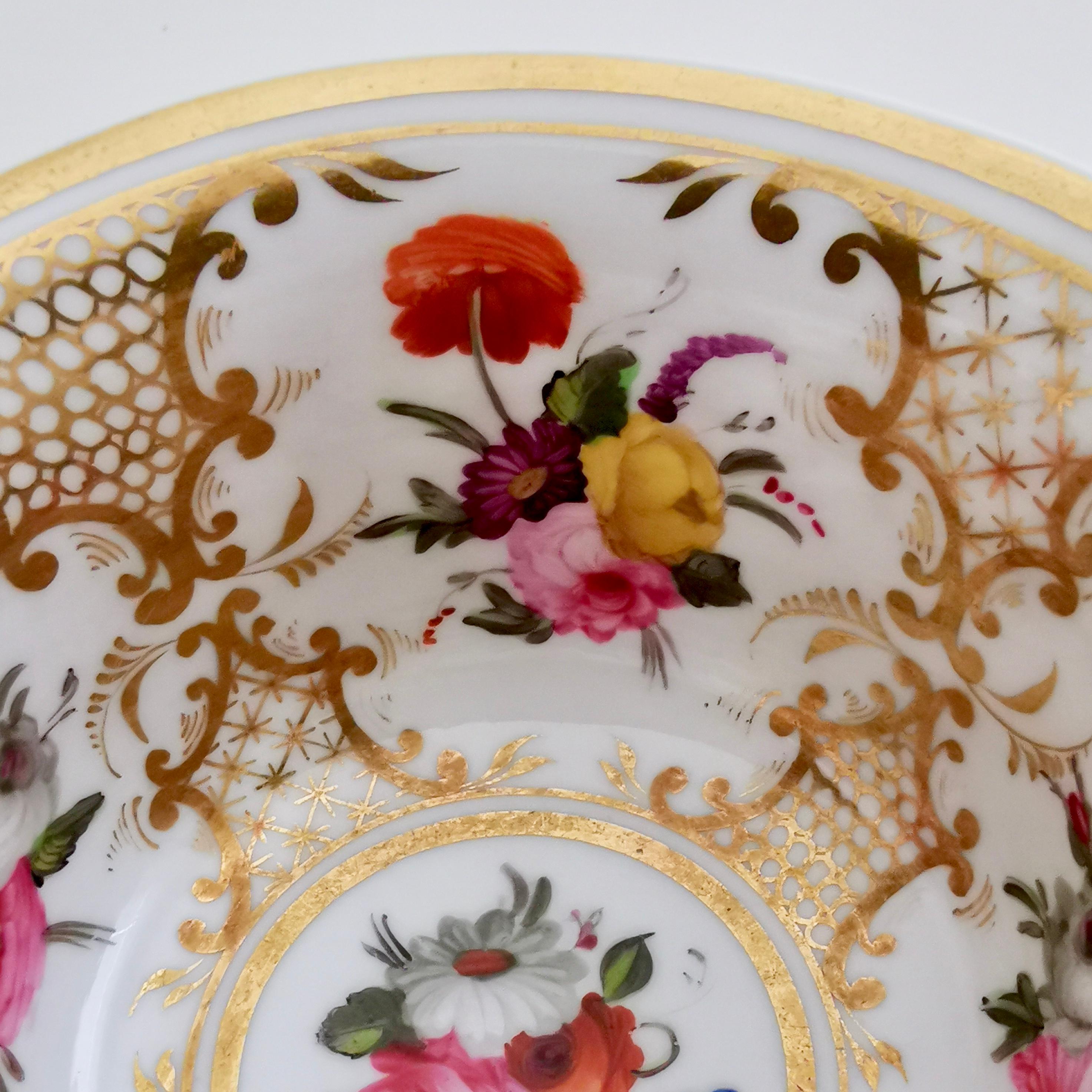 Rathbone Porcelain Teacup Trio, Hand Painted Flowers and Gilt, Regency ca 1820 9