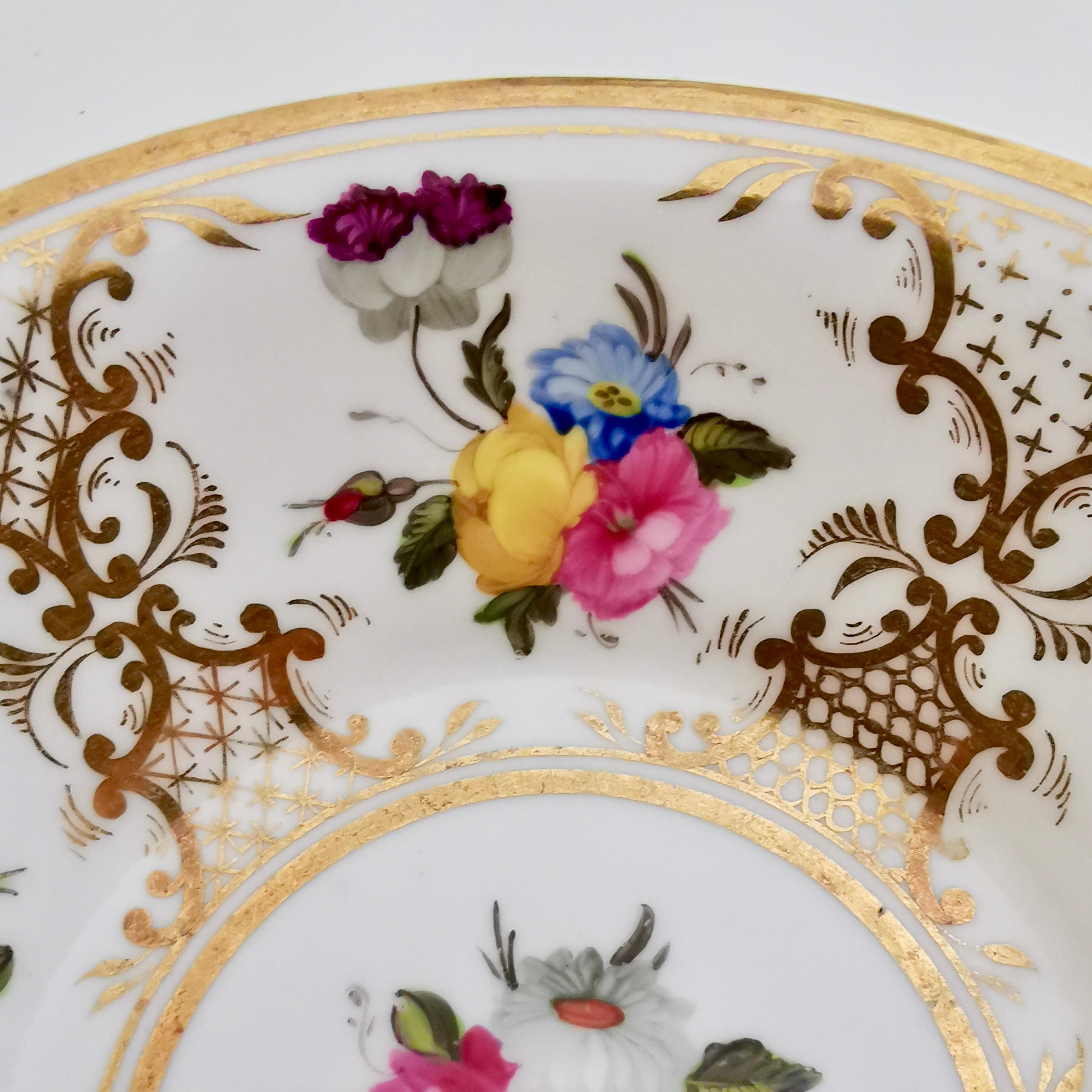 Rathbone Porcelain Teacup Trio, Hand Painted Flowers and Gilt, Regency ca 1820 10
