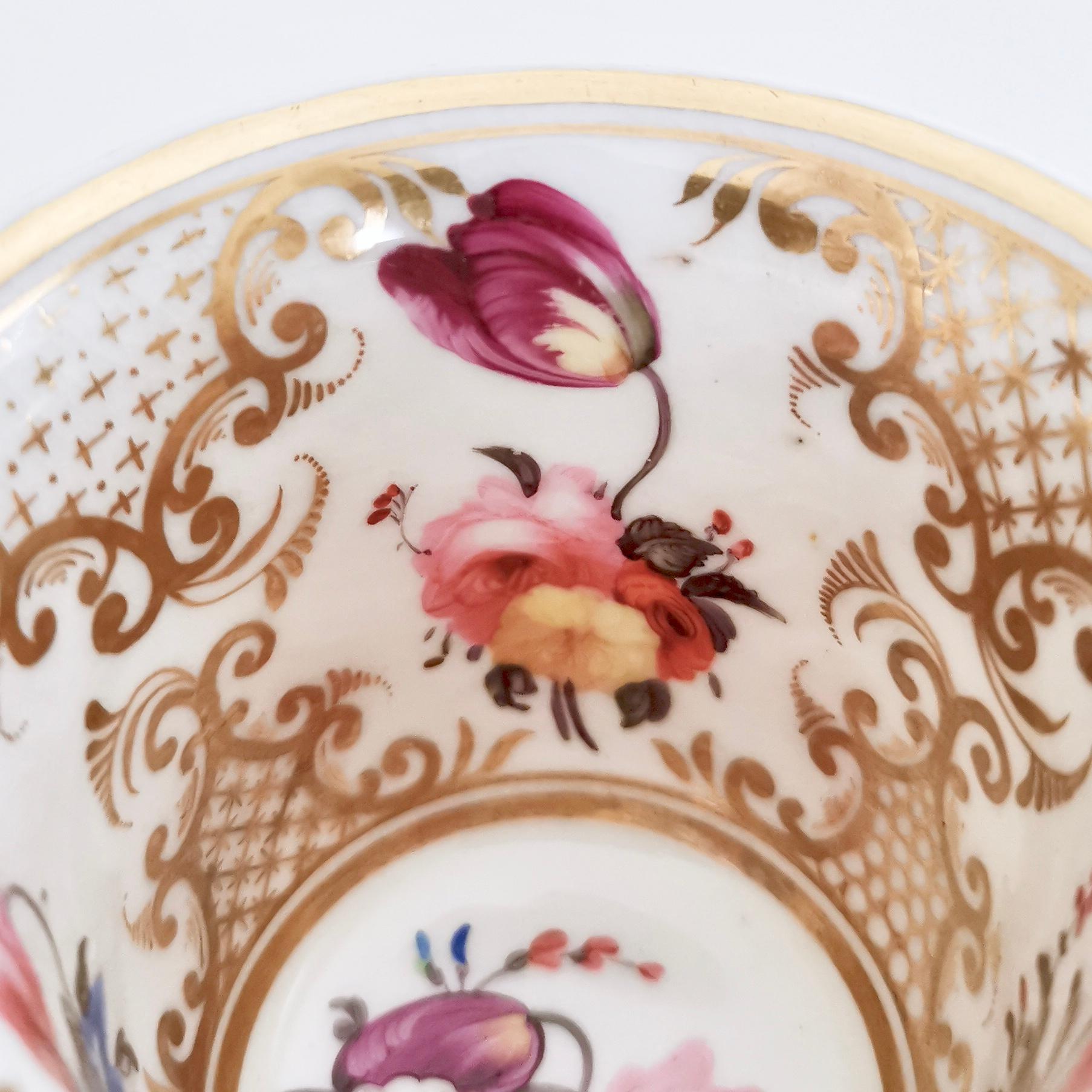 Rathbone Porcelain Teacup Trio, Hand Painted Flowers and Gilt, Regency ca 1820 11