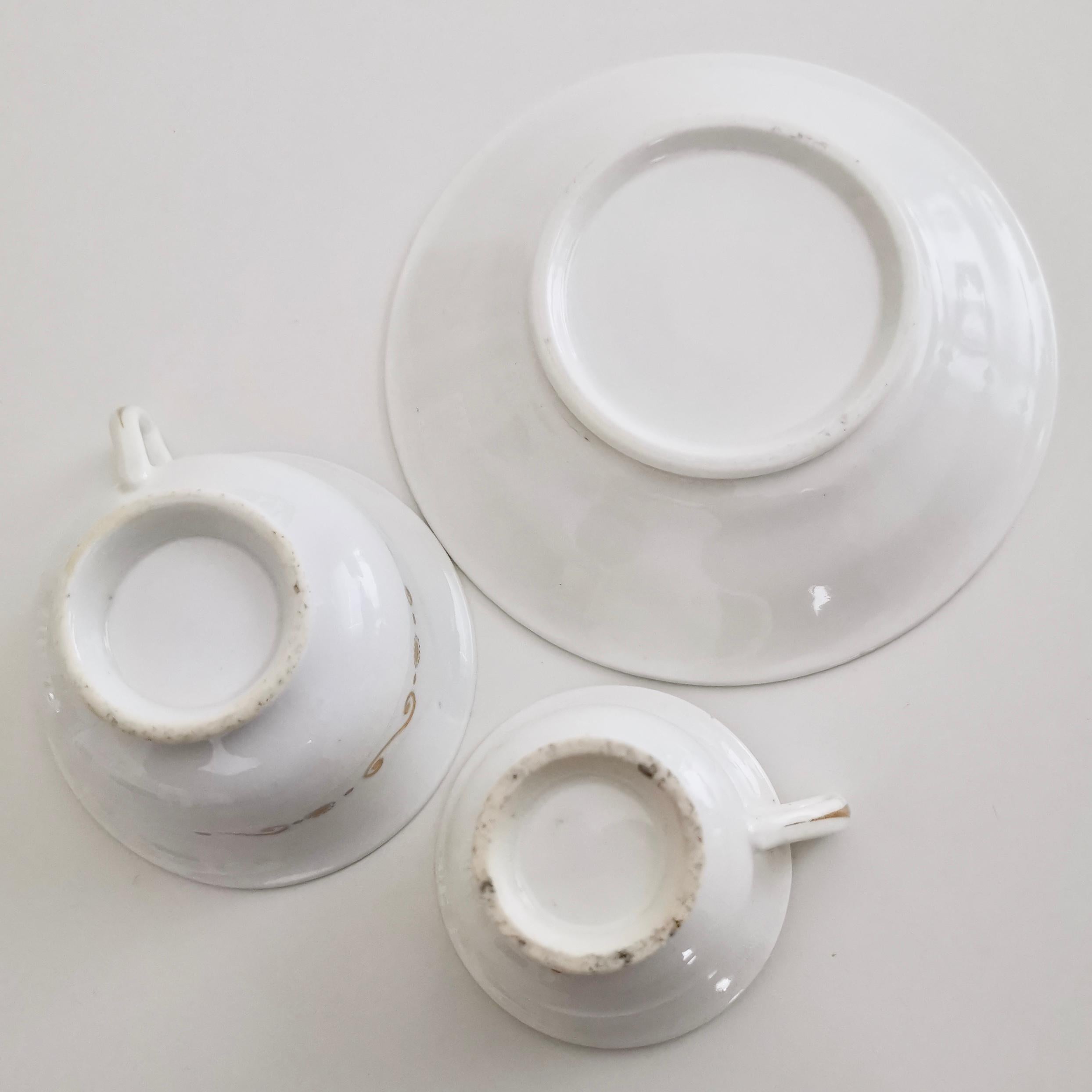 Rathbone Porcelain Teacup Trio, Hand Painted Flowers and Gilt, Regency ca 1820 13