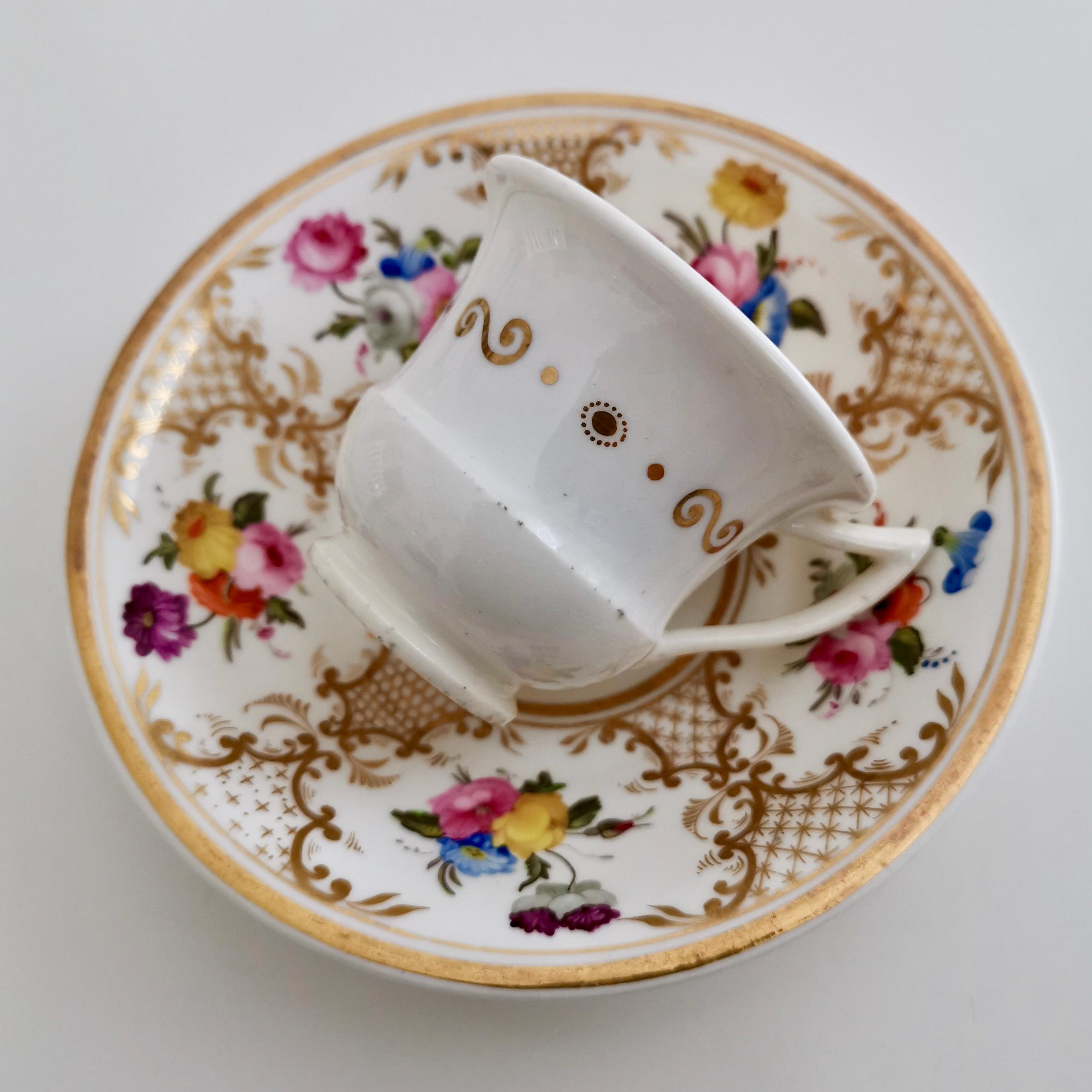 Rathbone Porcelain Teacup Trio, Hand Painted Flowers and Gilt, Regency ca 1820 2