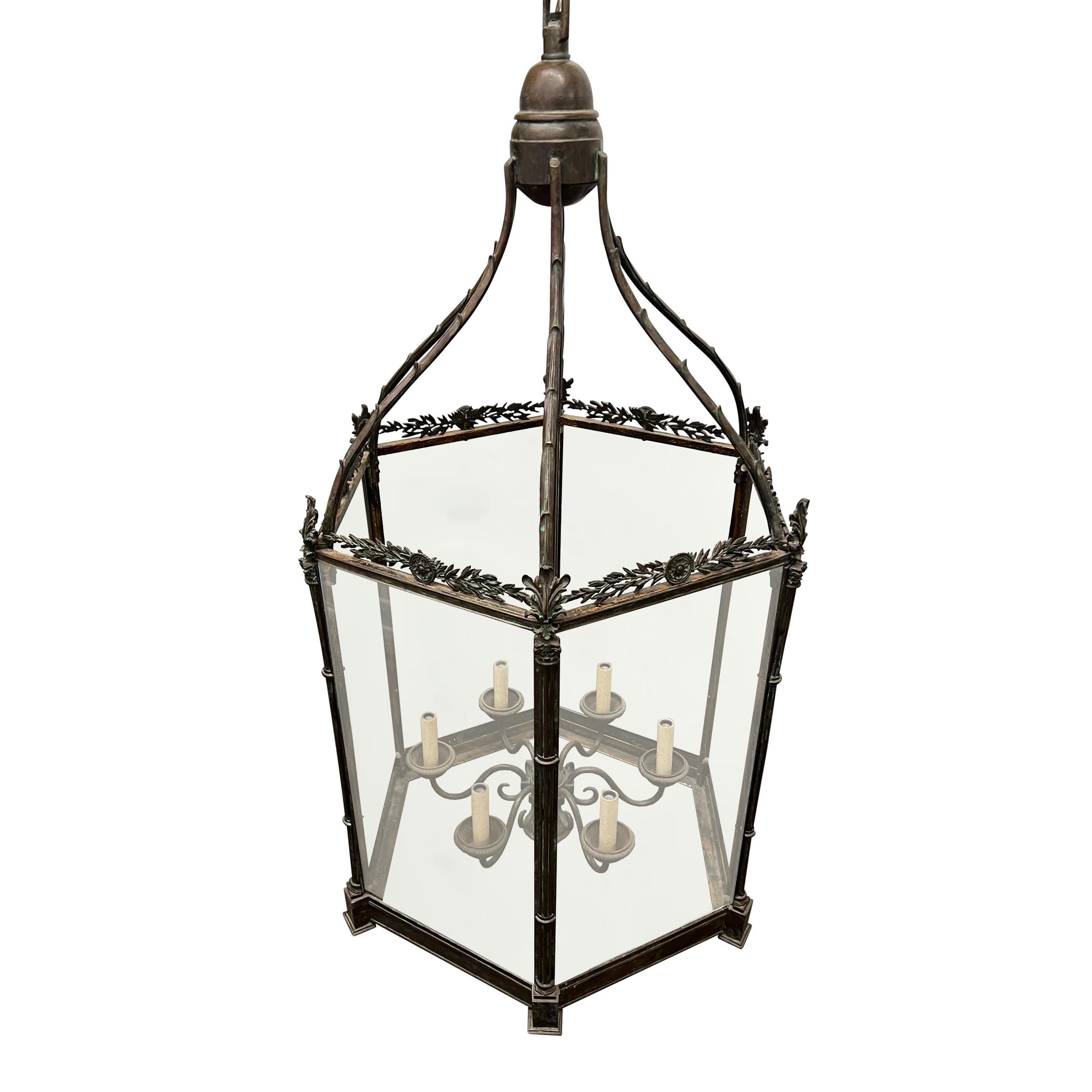 Rather Large 20th Century English Regency-Style Bronze Lantern In Good Condition In Chicago, IL