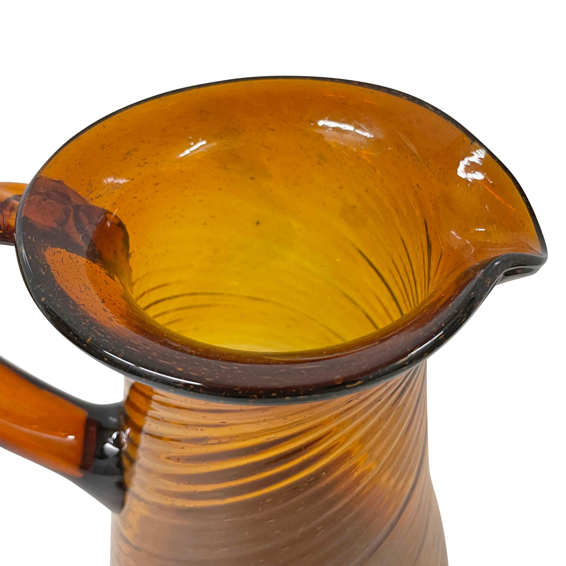 Rather Large Vintage Blown Amber Glass Pitcher In Good Condition For Sale In Chicago, IL