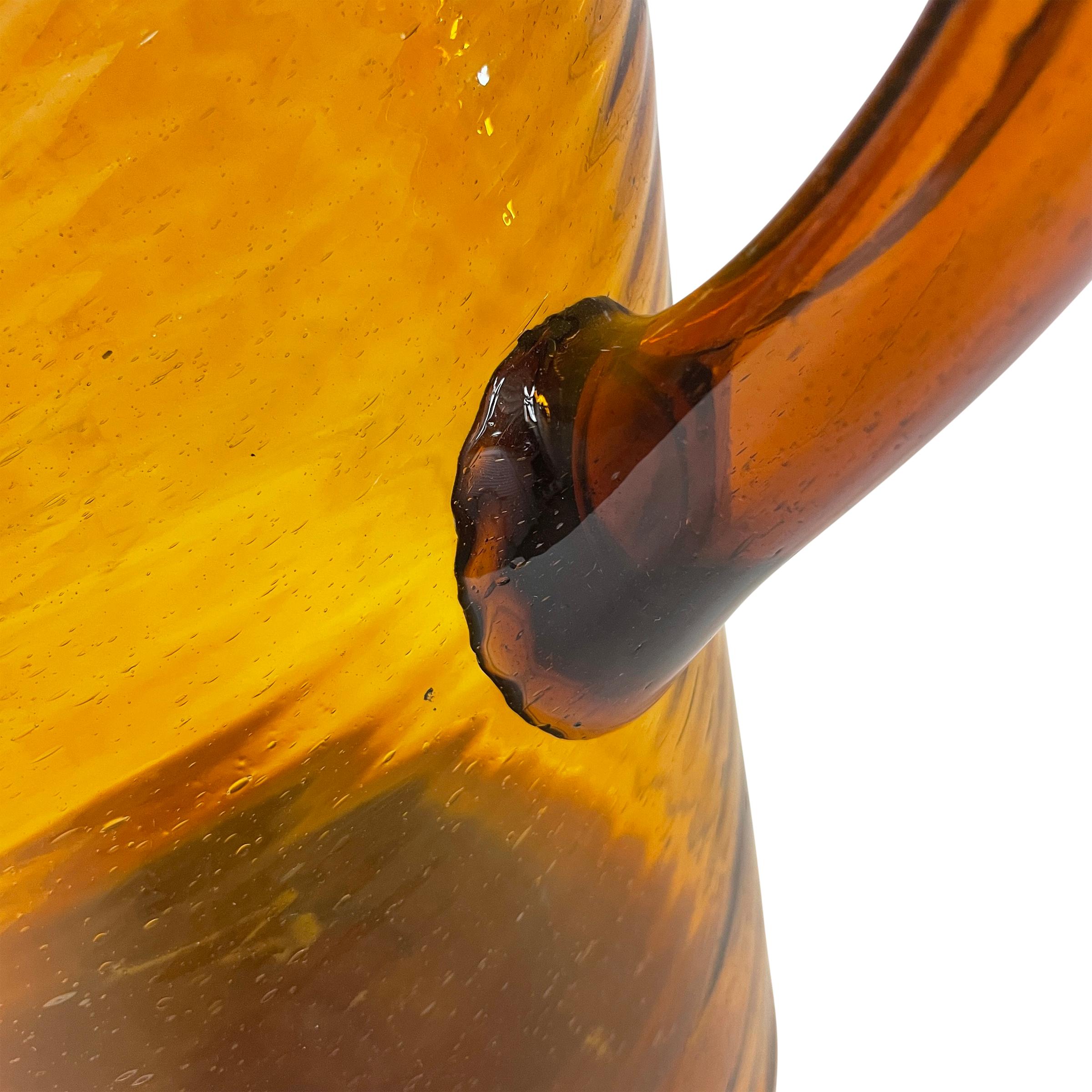 Blown Glass Rather Large Vintage Blown Amber Glass Pitcher For Sale