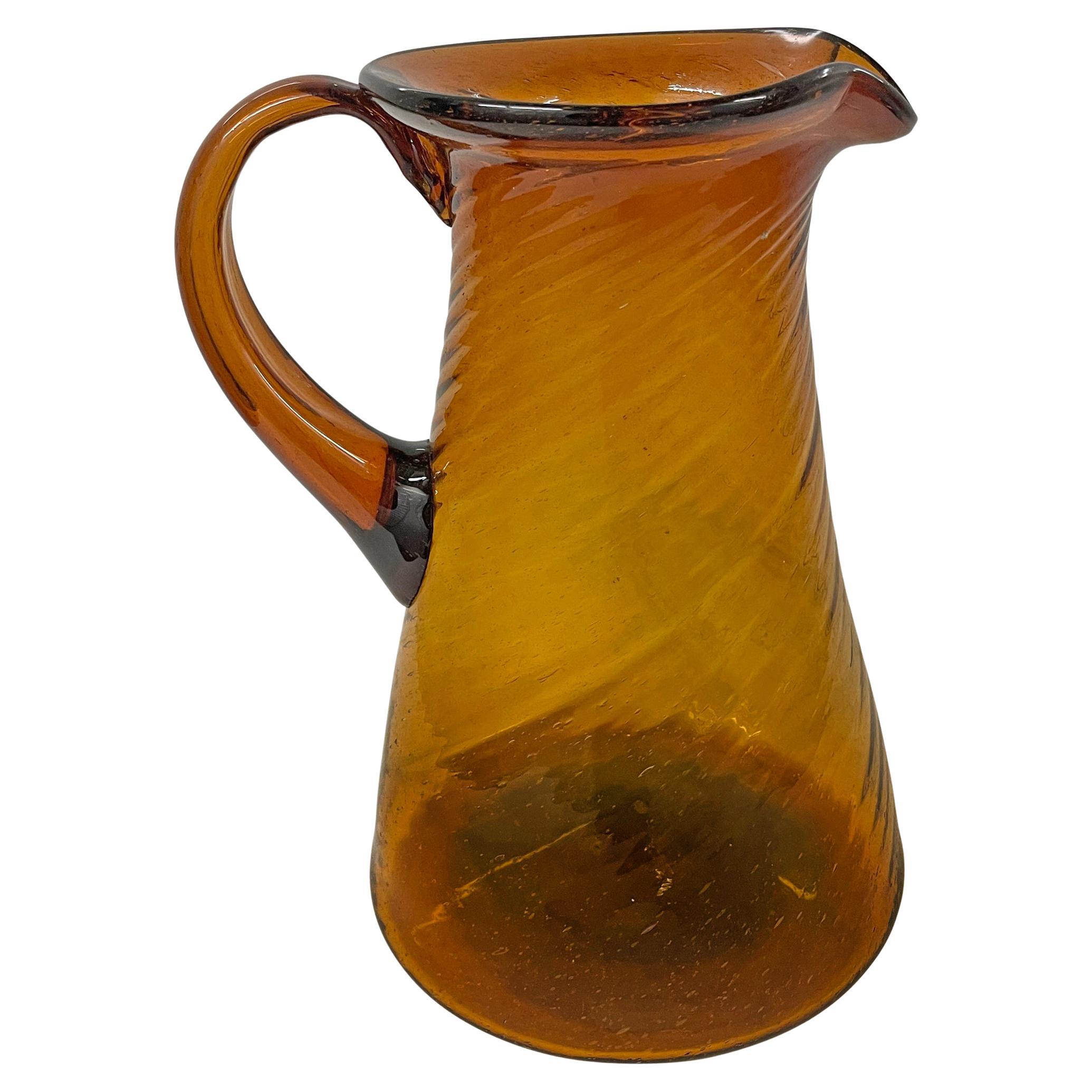 Rather Large Vintage Blown Amber Glass Pitcher For Sale