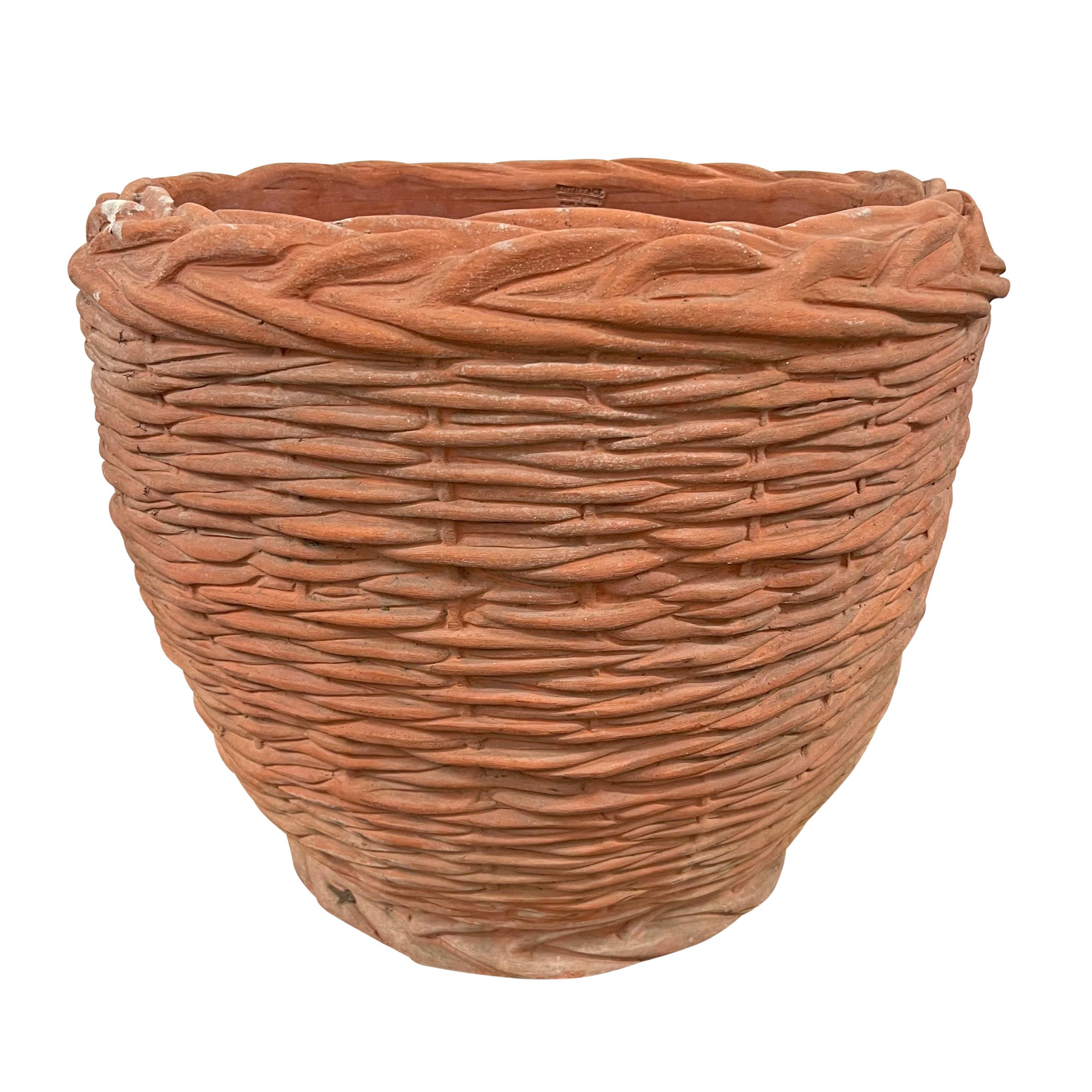 Rather Large Vintage Italian Terracotta Basket-Form Pot In Good Condition In Chicago, IL