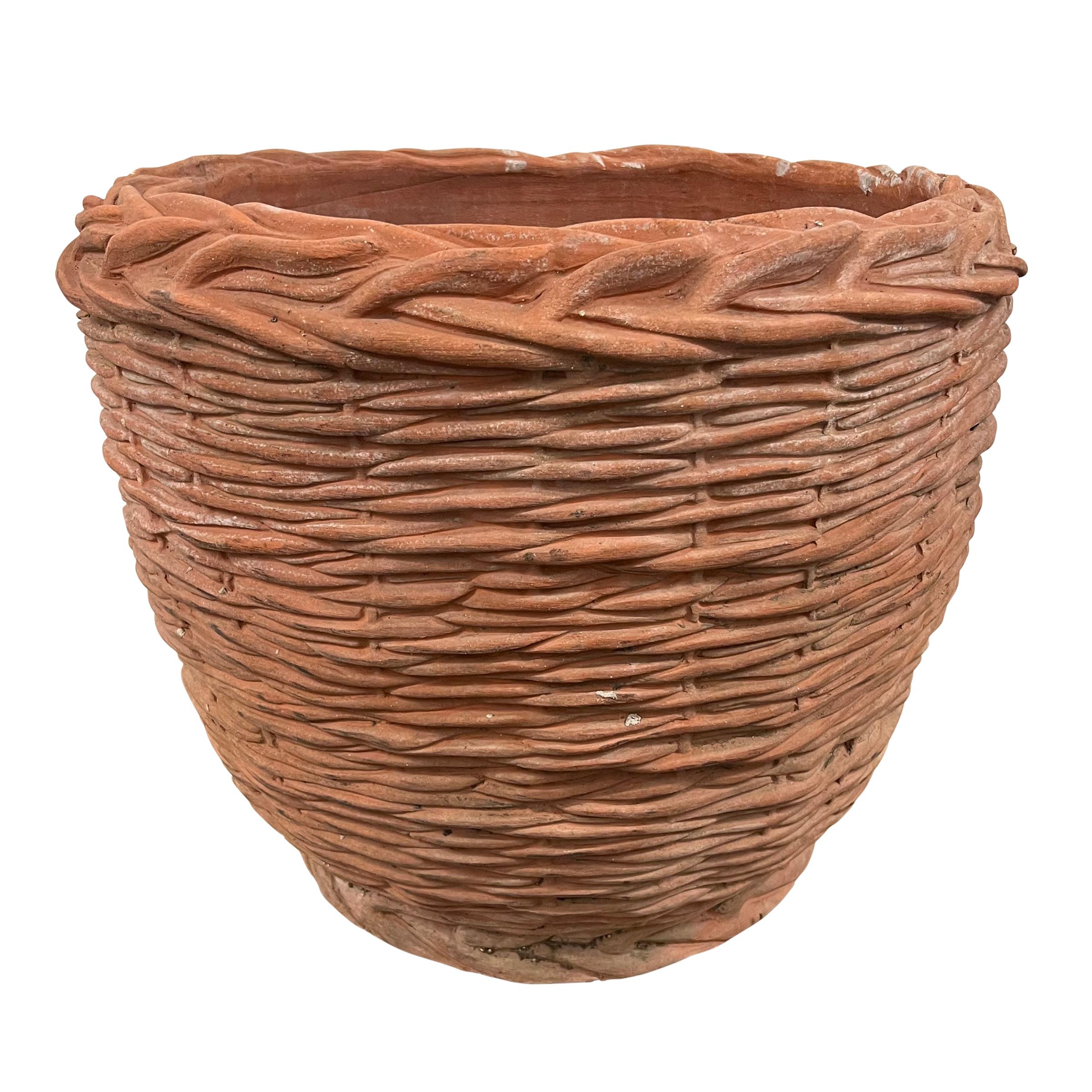 20th Century Rather Large Vintage Italian Terracotta Basket-Form Pot