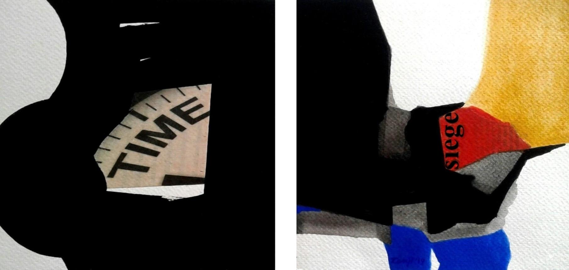 Rathin Kanji Interior Painting – Siege, Acryl auf Papier, Schwarz, Blau von zeitgenössischem Künstler „In Stock““