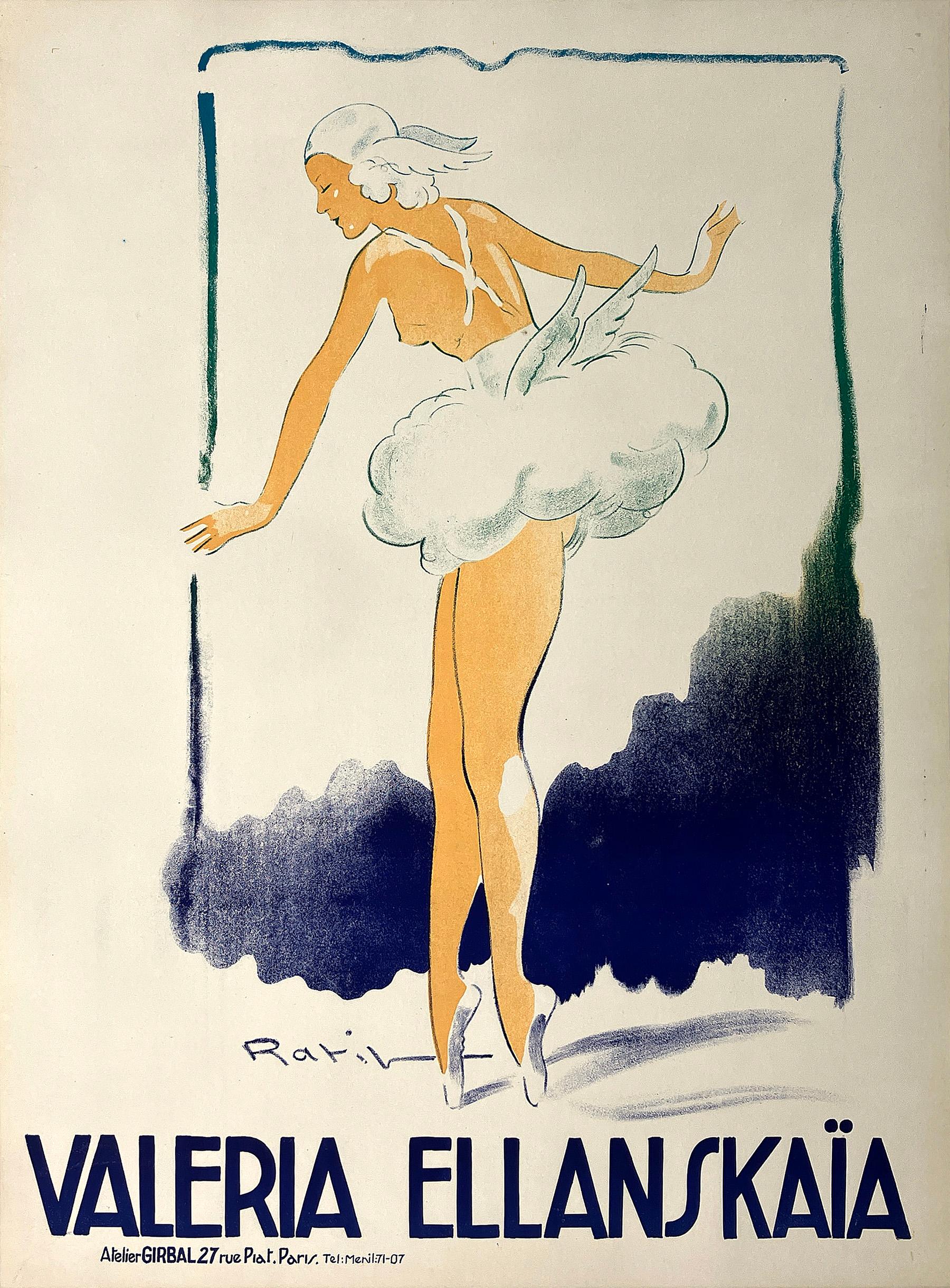 Originales Vintage Valeria Ellanskaia Ballettplakat, Valeria Ellanskaia, um 1930 – Print von Ratil