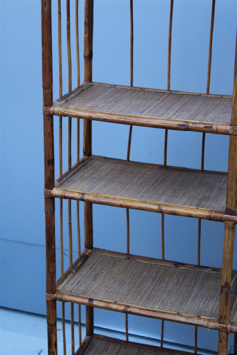 European Rational Minimalist Bookshelf Bookcase in Midcentury Italian Bamboo