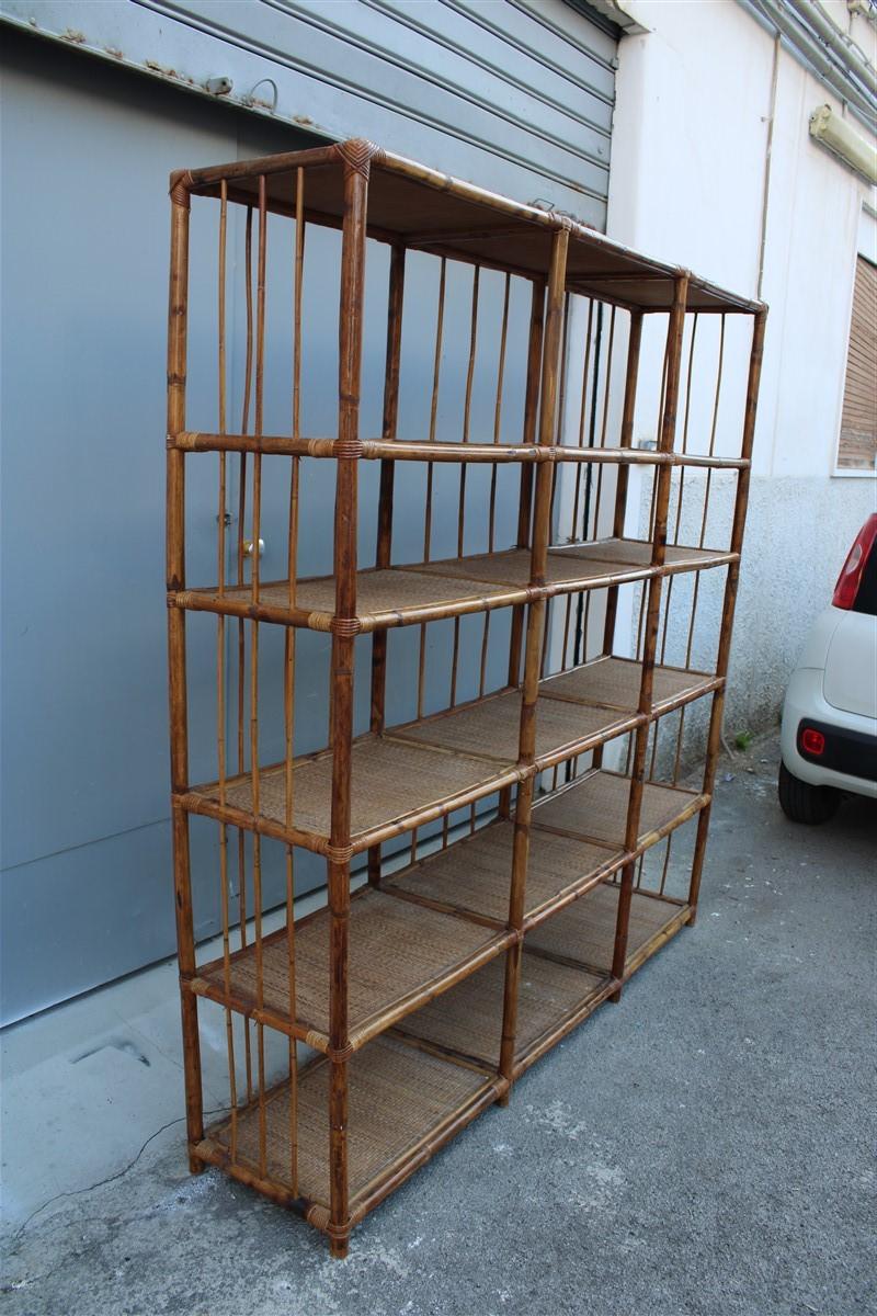 Rational Minimalist Bookshelf Bookcase in Midcentury Italian Bamboo In Good Condition In Palermo, Sicily