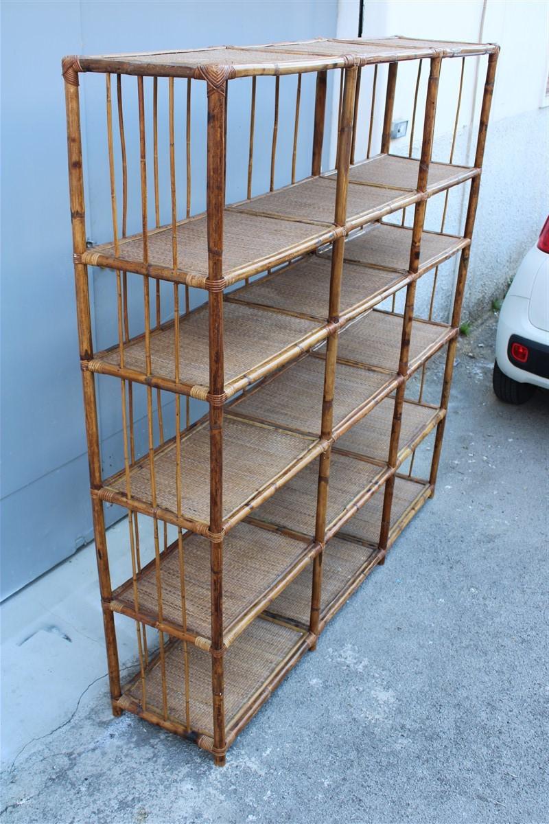 Mid-20th Century Rational Minimalist Bookshelf Bookcase in Midcentury Italian Bamboo