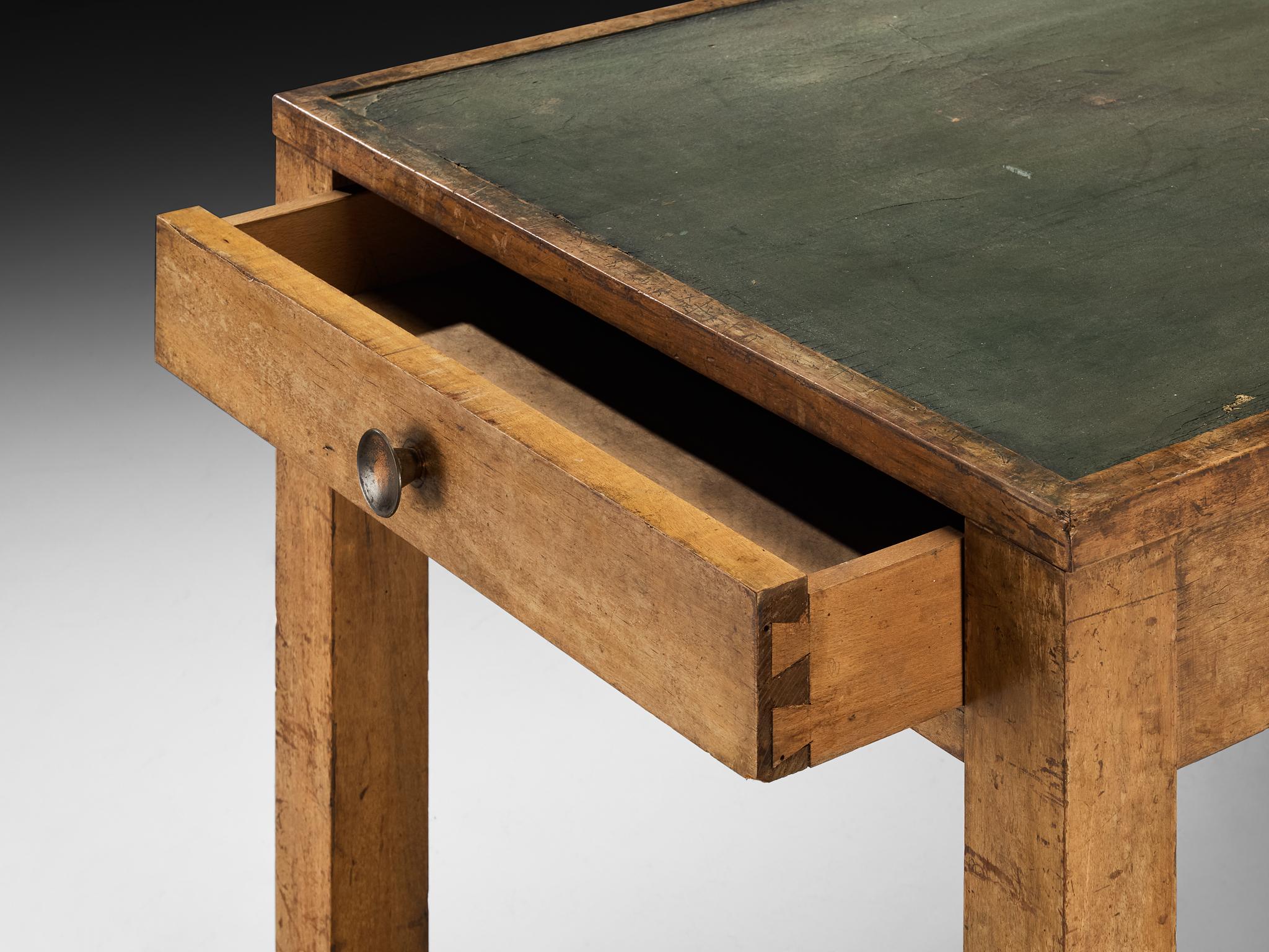 Mid-20th Century Rationalist 1930s Large Italian Table in Walnut and Linoleum For Sale