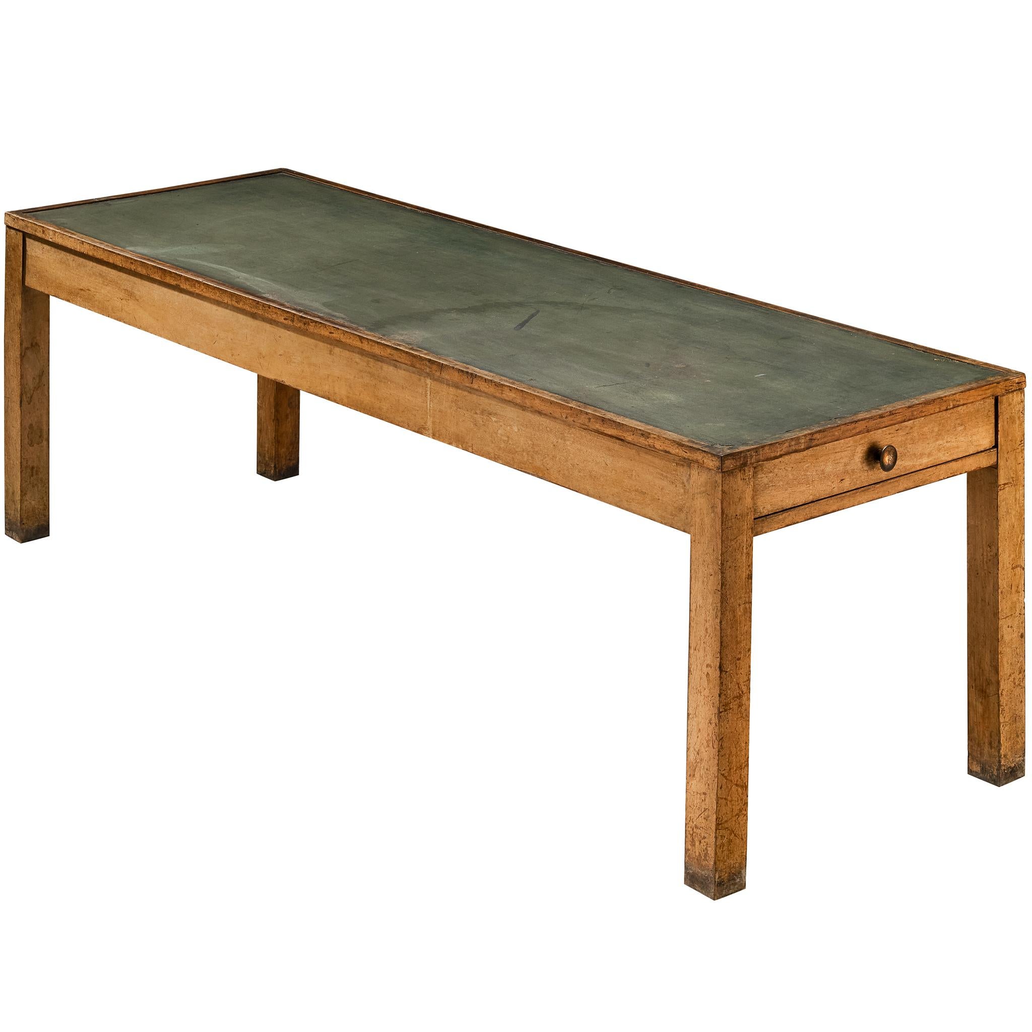Rationalist 1930s Large Italian Table in Walnut and Linoleum For Sale