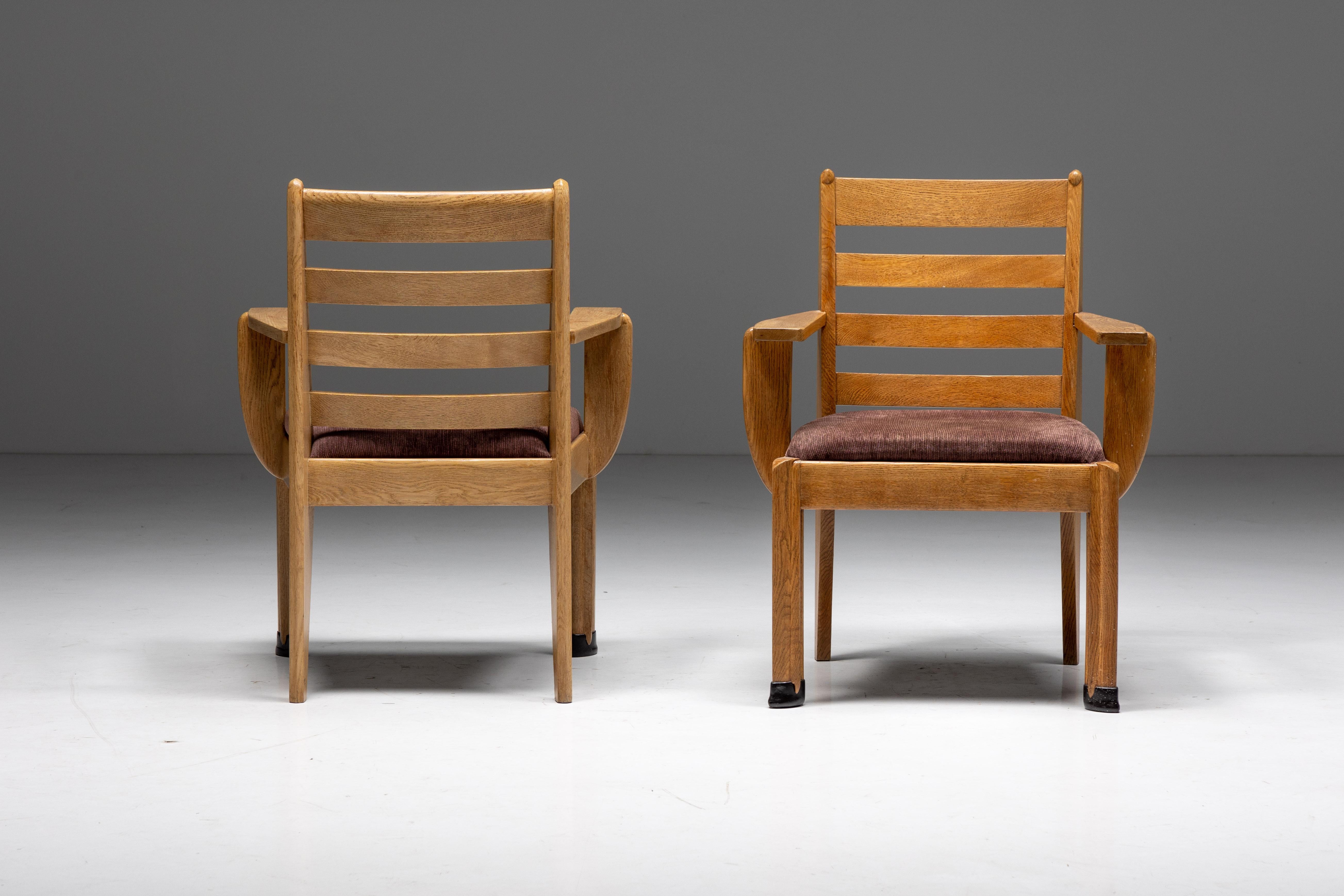 Oak armchairs, Dutch Art Deco era, Hague school, 1928. Minimalist and modern for its time. Truly an Avant-Garde item. Certainly an inspiration for later Scandinavian Modern designers such as Axel Einar Hjorth. The name Rationalism is retroactively