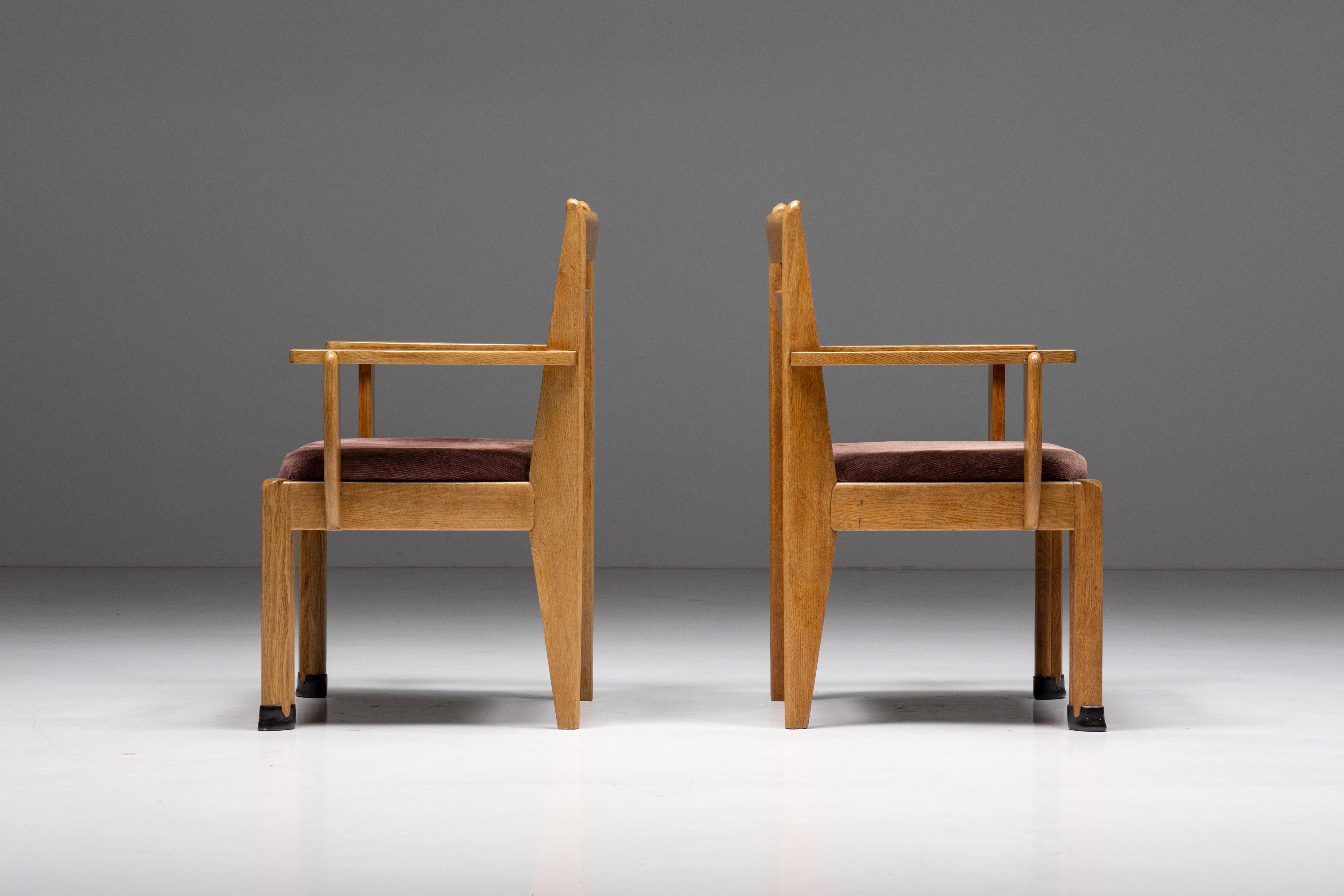 Modern Rationalist Armchairs in Oak, Holland, 1920s For Sale